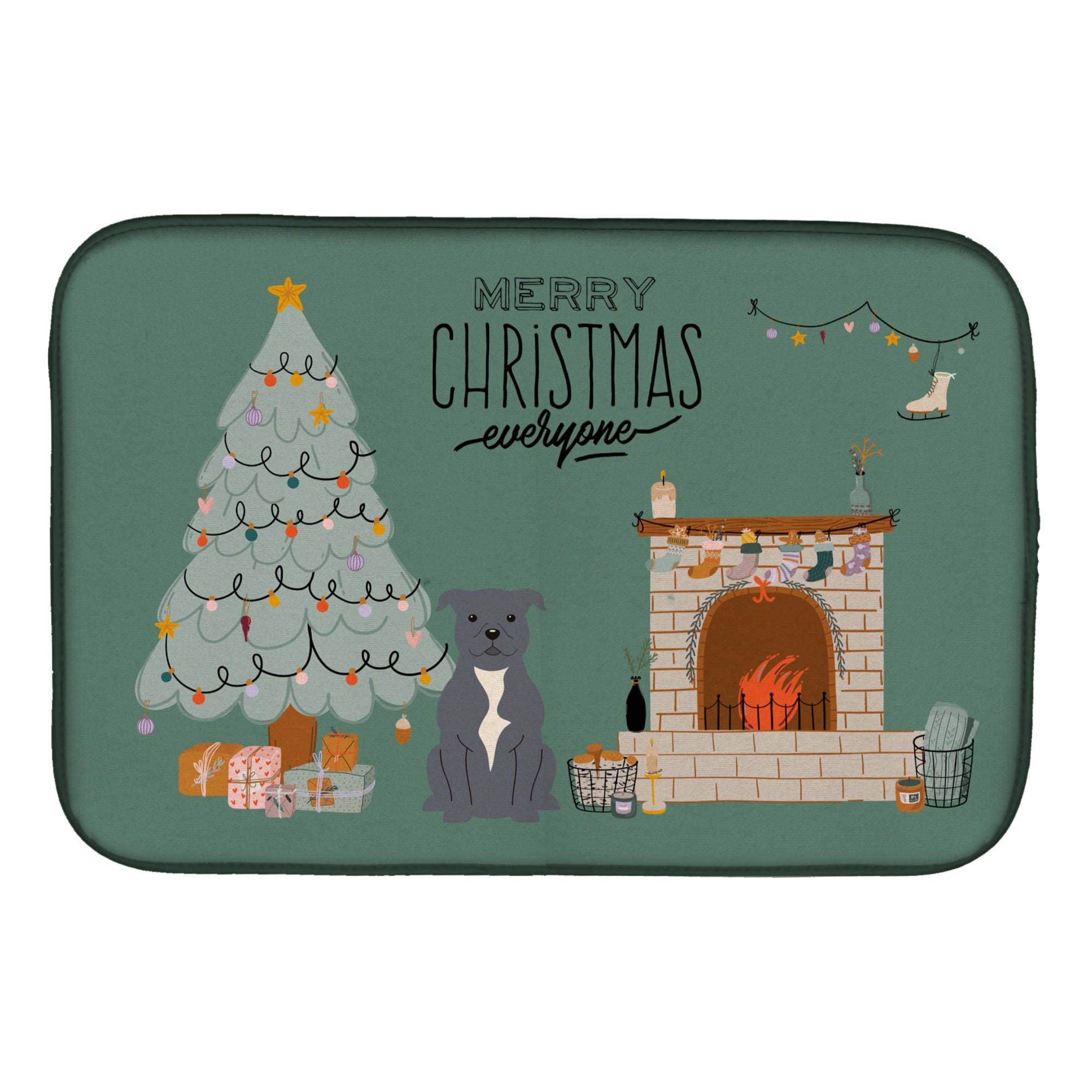 Caroline'S Treasures Caroline'S Blue Staffordshire Bull Terrier Christmas Everyone Dish-Drying-Mats, 14 X 21, Multicolor