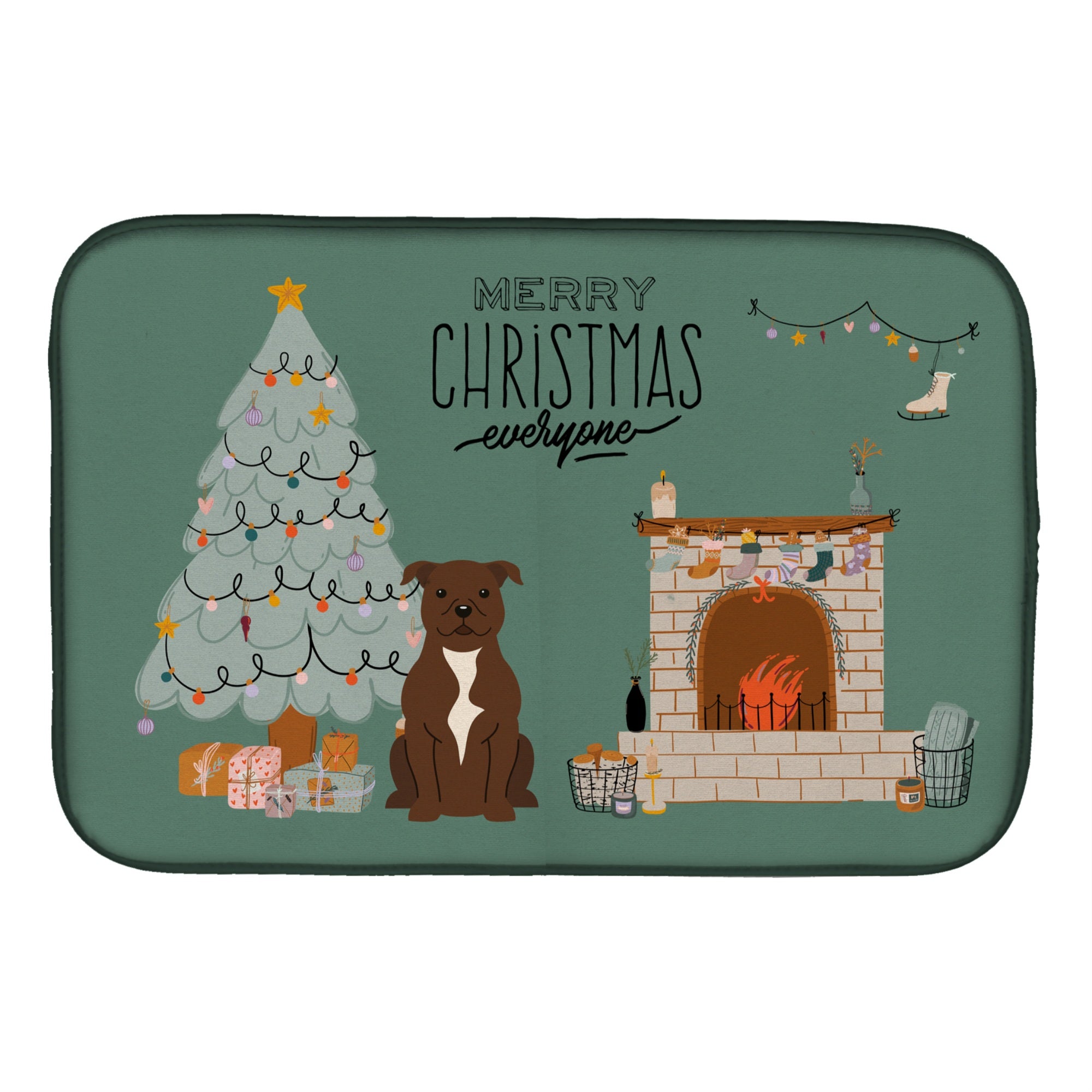 Caroline'S Treasures Caroline'S Chocolate Staffordshire Bull Terrier Christmas Everyone Dish-Drying-Mats, 14 X 21, Multicolor,