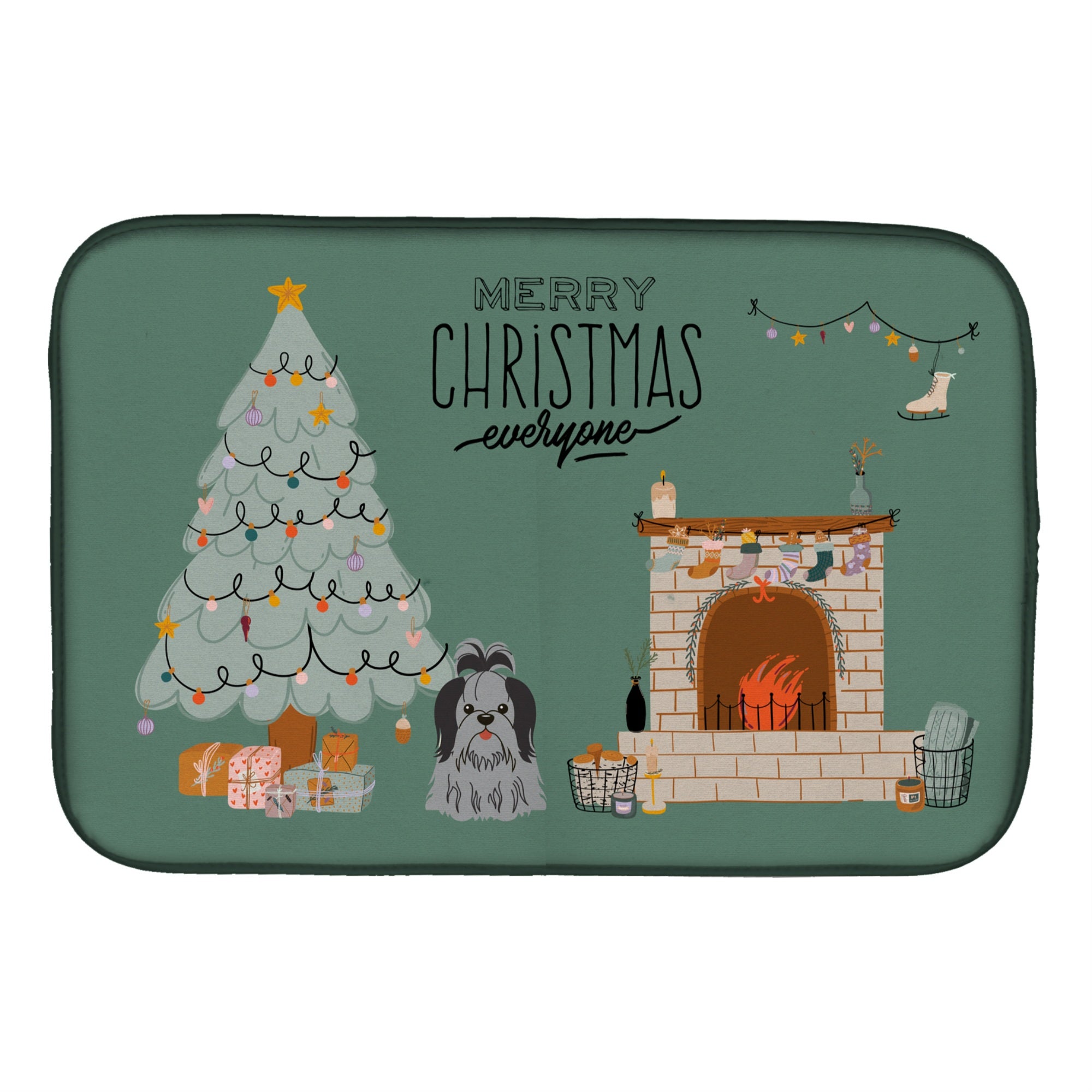 Caroline'S Treasures Black Silver Shih Tzu Christmas Everyone Dish-Drying-Mats, 14 X 21, Multicolor