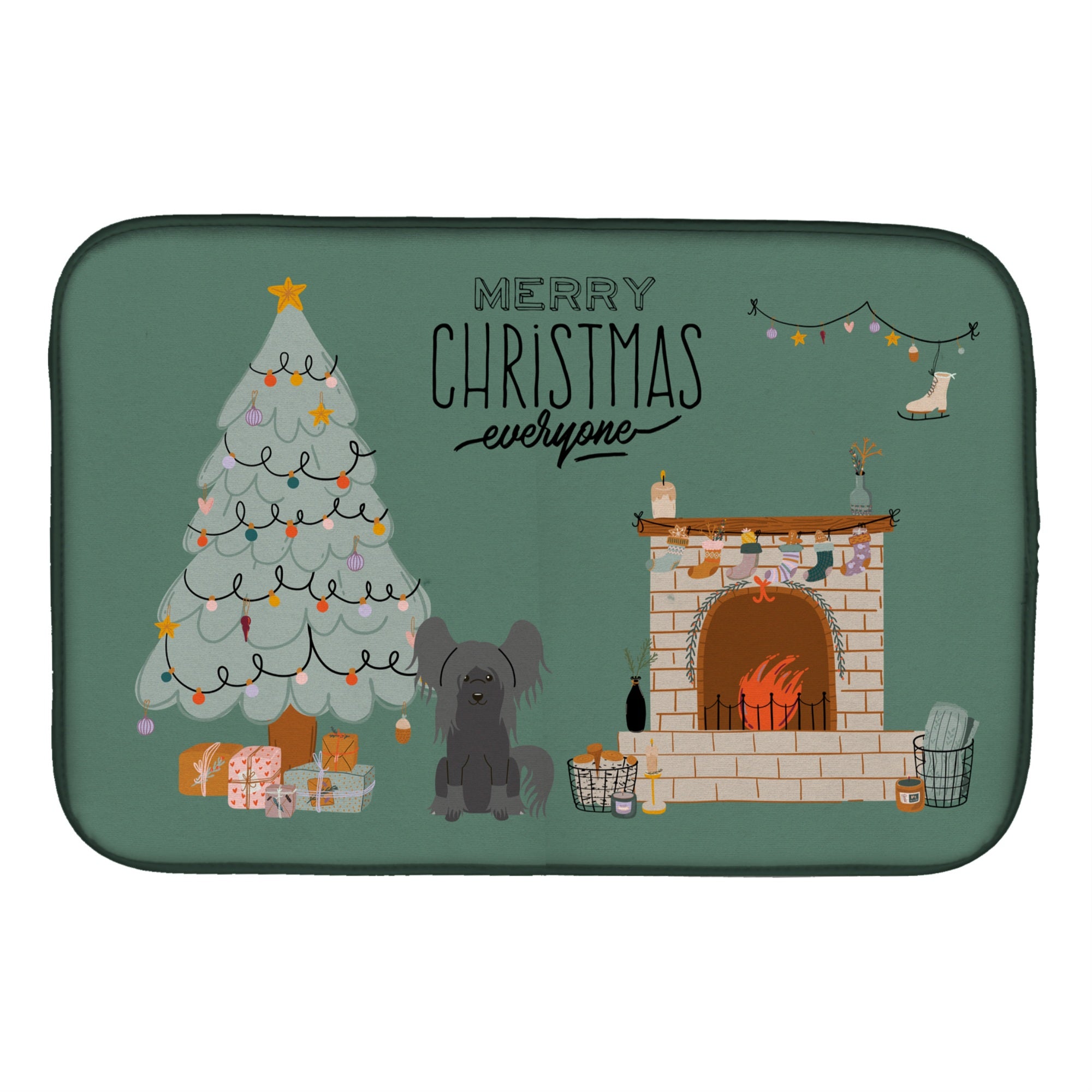 Caroline'S Treasures Black Chinese Crested Christmas Everyone Dish-Drying-Mats, 14 X 21, Multicolor