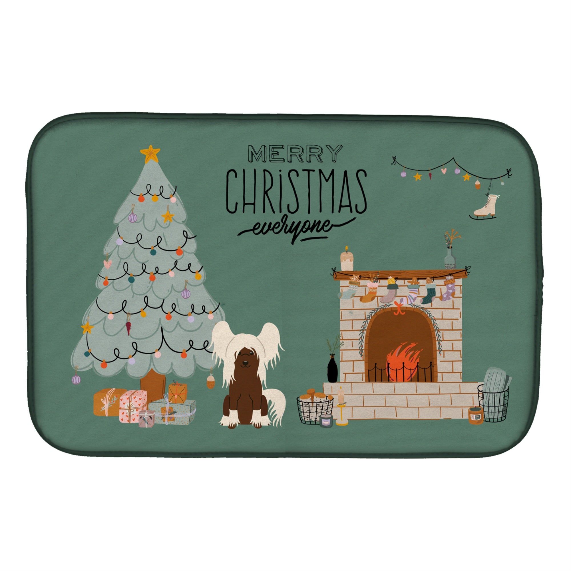 Caroline'S Treasures Cream Chinese Crested Christmas Everyone Dish-Drying-Mats, 14 X 21, Multicolor