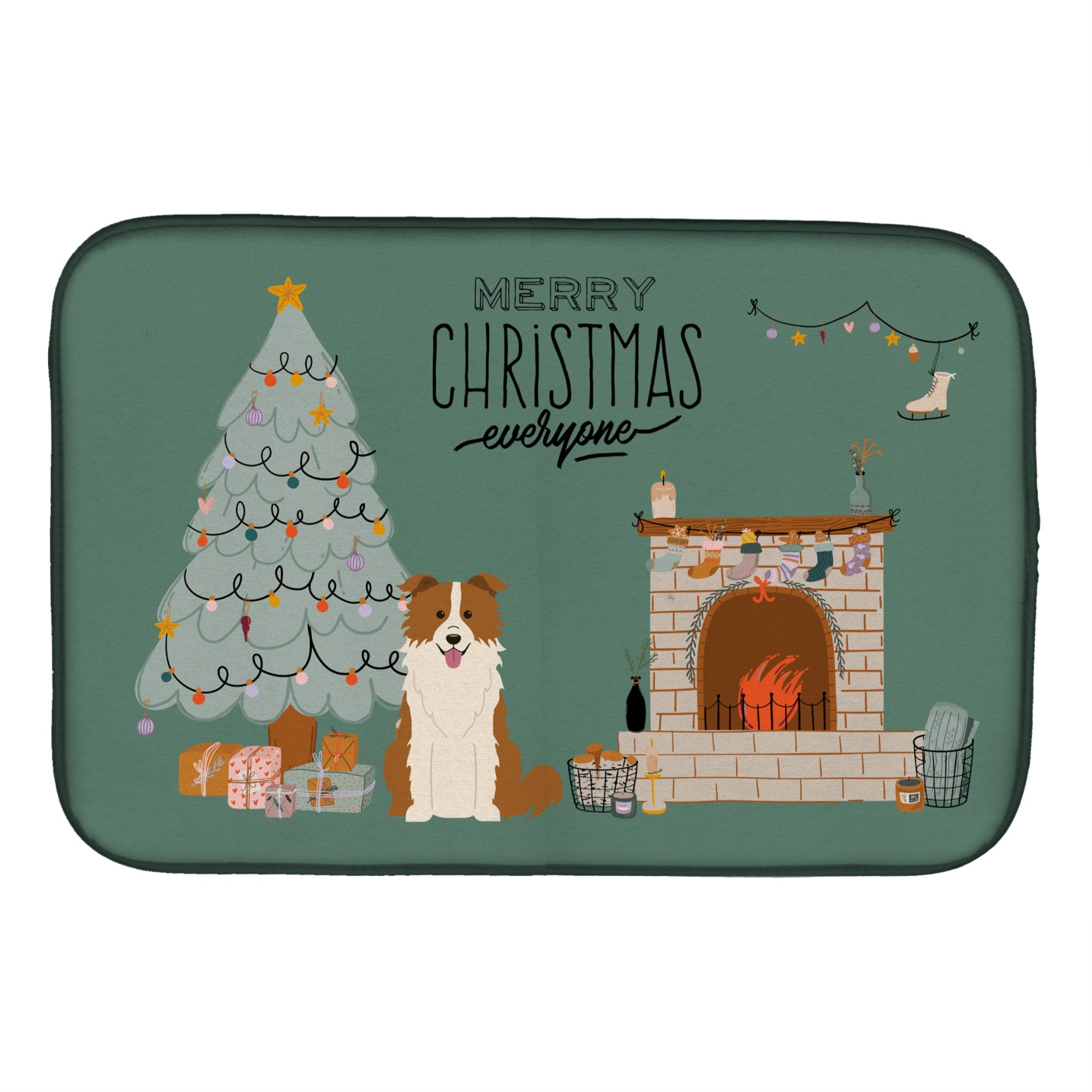 Caroline'S Treasures Red White Border Collie Christmas Everyone Dish-Drying-Mats, 14 X 21, Multicolor