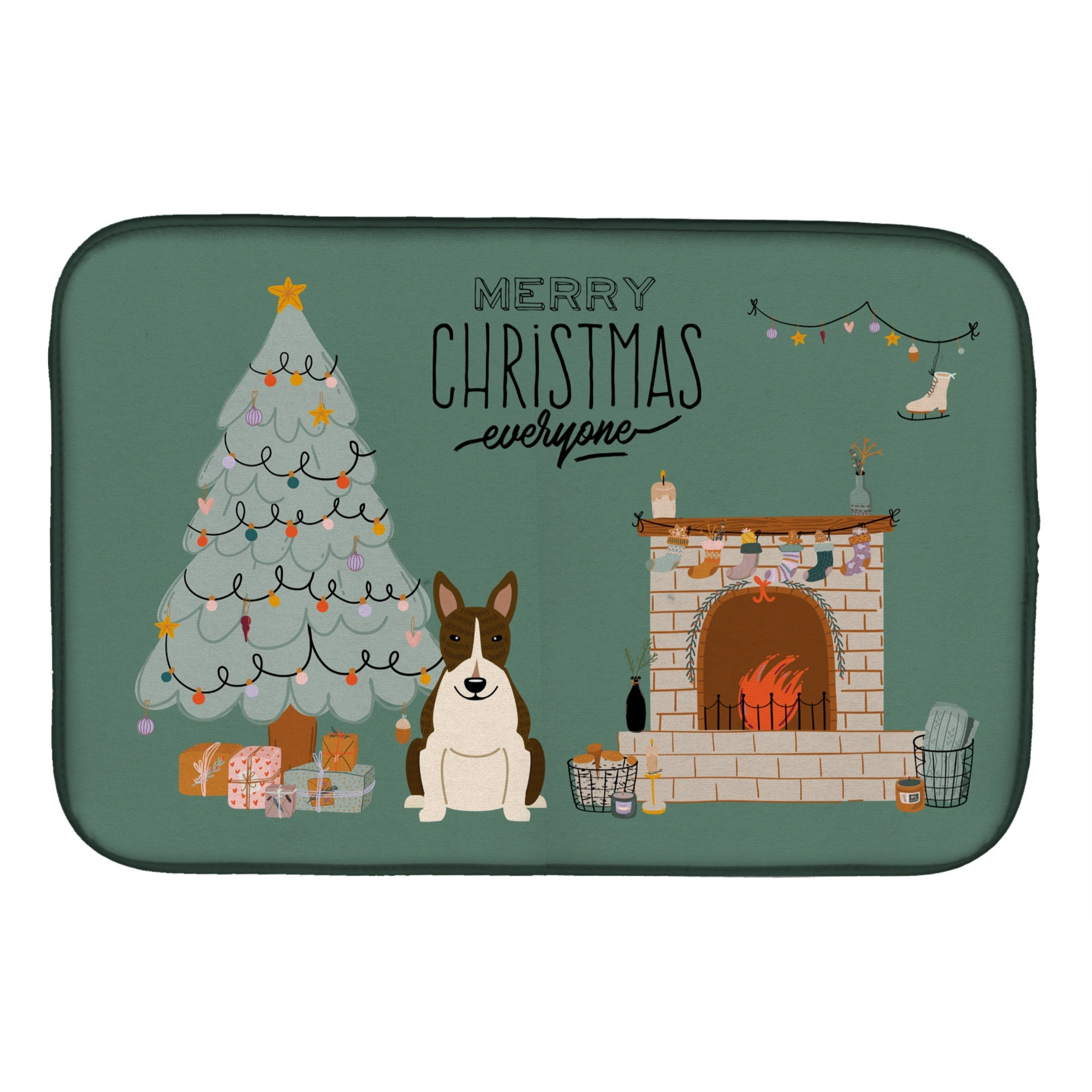 Caroline'S Treasures Dark Brindle Bull Terrier Christmas Everyone Dish-Drying-Mats, 14 X 21, Multicolor