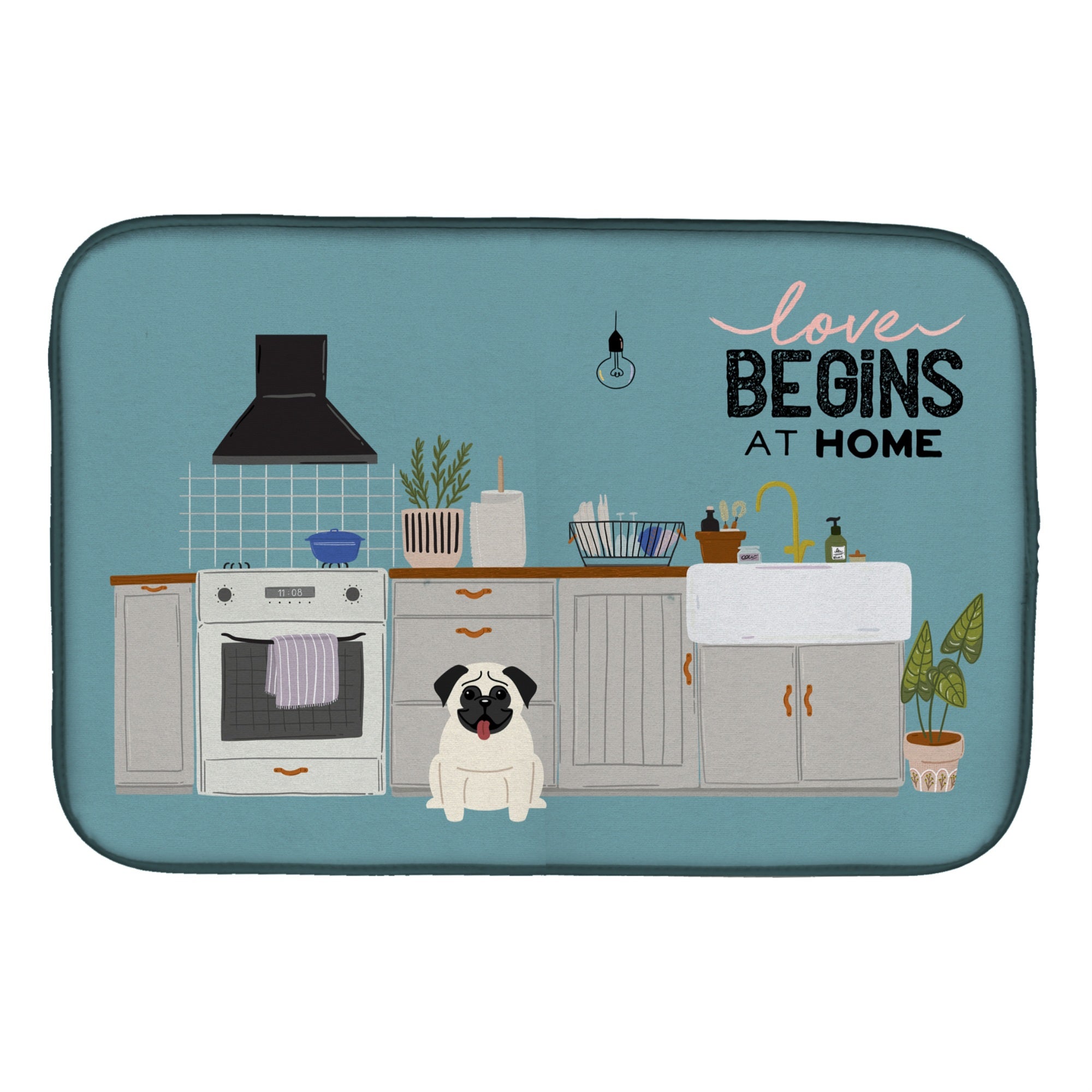 Caroline'S Treasures Ck7708Ddm Cream Pug Kitchen Scene Dish-Drying-Mats, 14 X 21, Multicolor