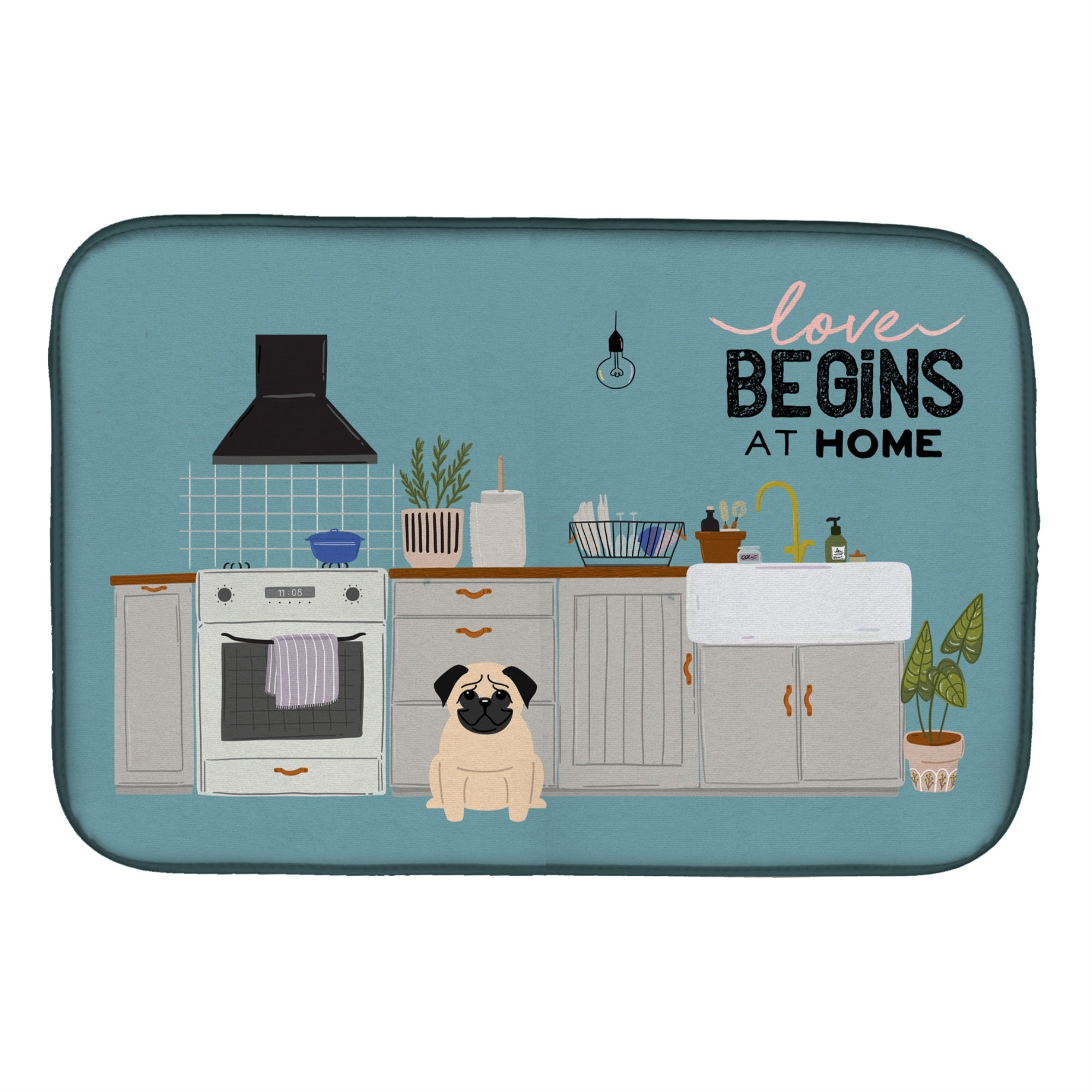 Caroline'S Treasures Ck7712Ddm Fawn Pug Kitchen Scene Dish-Drying-Mats, 14 X 21, Multicolor
