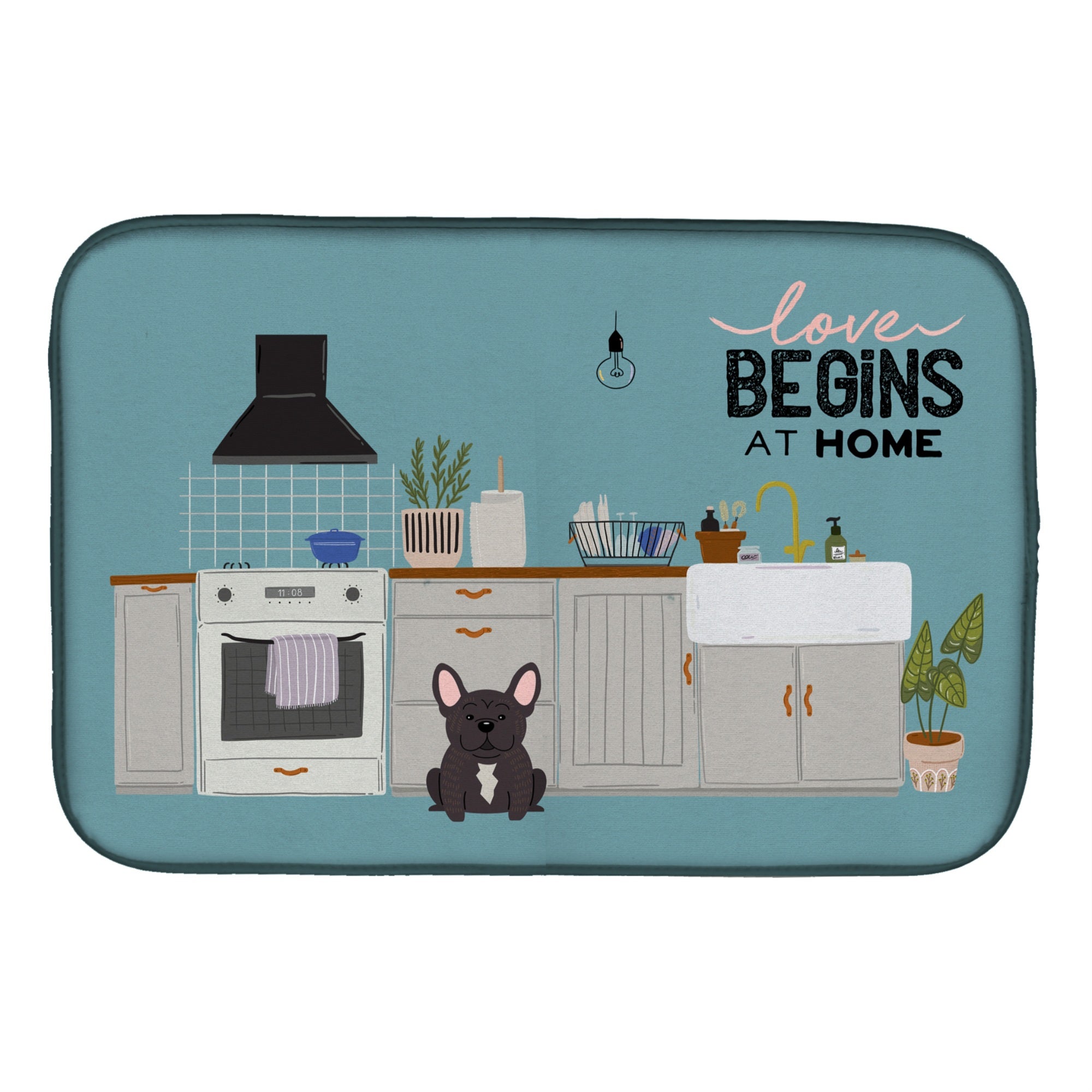Caroline'S Treasures Ck7713Ddm Brindle French Bulldog Kitchen Scene Dish-Drying-Mats, 14 X 21, Multicolor