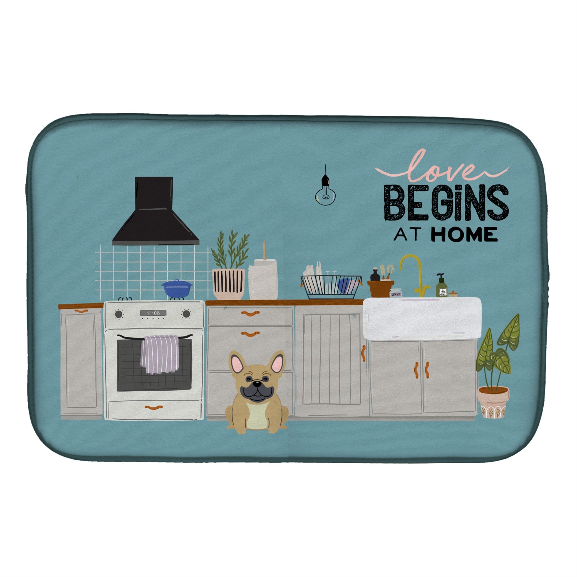 Caroline'S Treasures Ck7714Ddm Cream French Bulldog Kitchen Scene Dish-Drying-Mats, 14 X 21, Multicolor