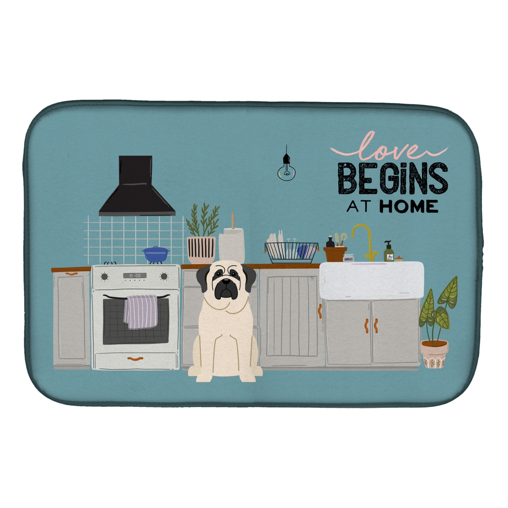 Caroline'S Treasures Ck7721Ddm White Mastiff Kitchen Scene Dish-Drying-Mats, 14 X 21, Multicolor