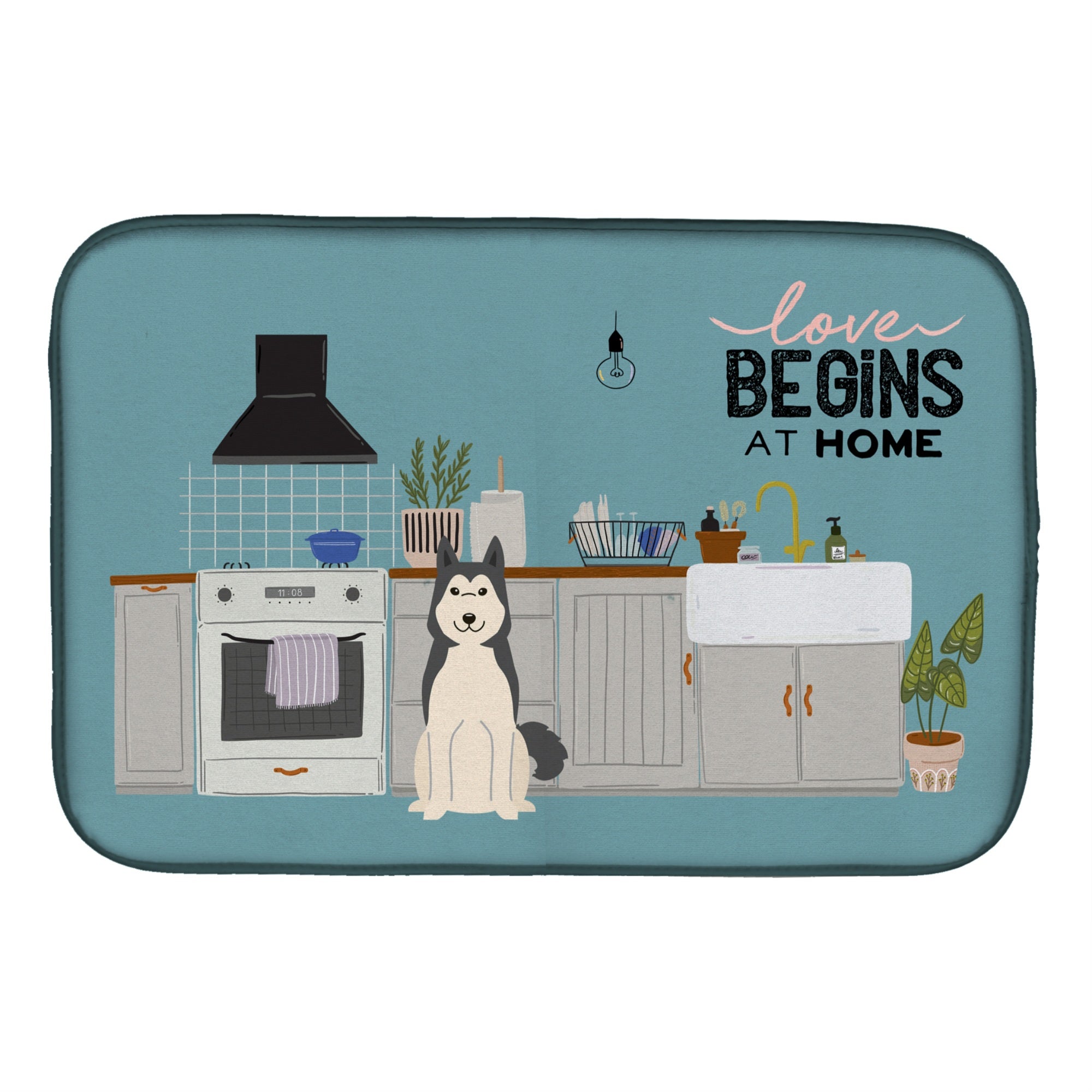 Caroline'S Treasures West Siberian Laika Spitz Kitchen Scene Dish-Drying-Mats, 14 X 21, Multicolor