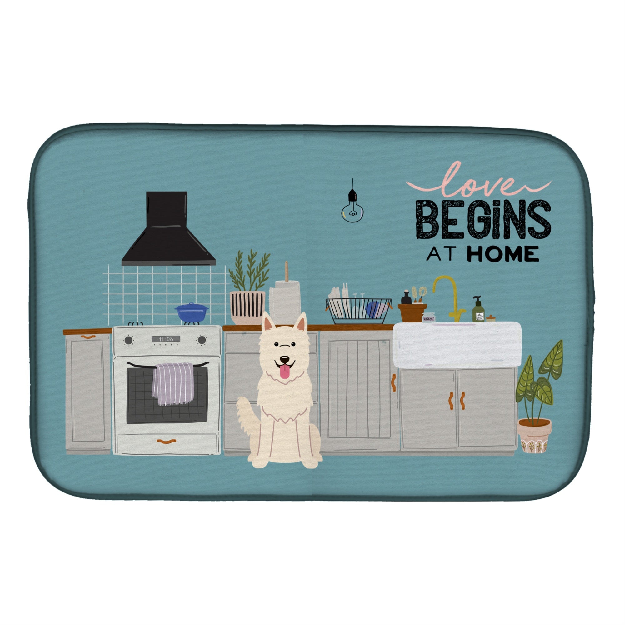 Caroline'S Treasures Ck7749Ddm White German Shepherd Kitchen Scene Dish-Drying-Mats, 14 X 21, Multicolor