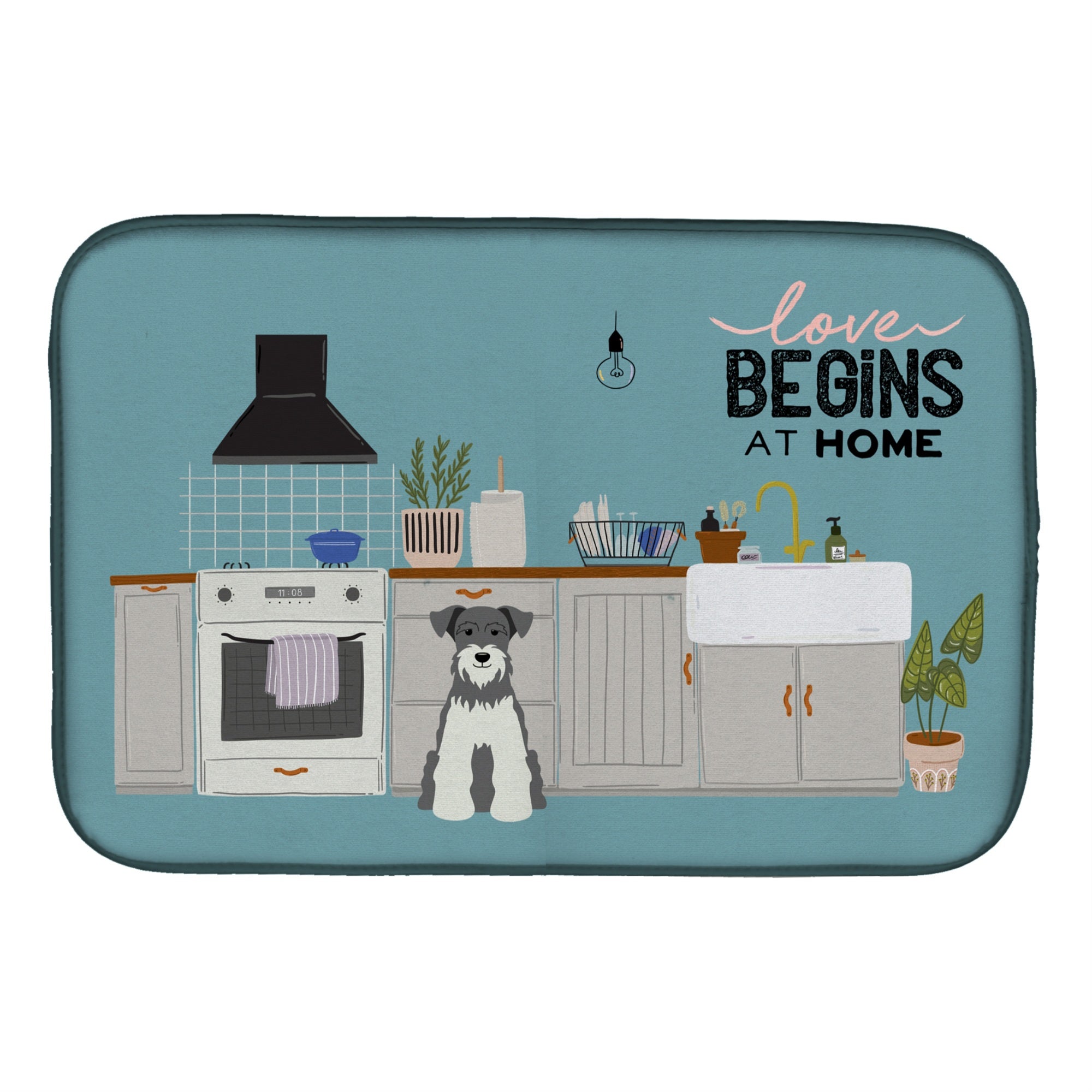 Caroline'S Treasures Caroline'S Salt And Pepper Miniature Schnauzer Kitchen Scene Dish-Drying-Mats, 14 X 21, Multicolor