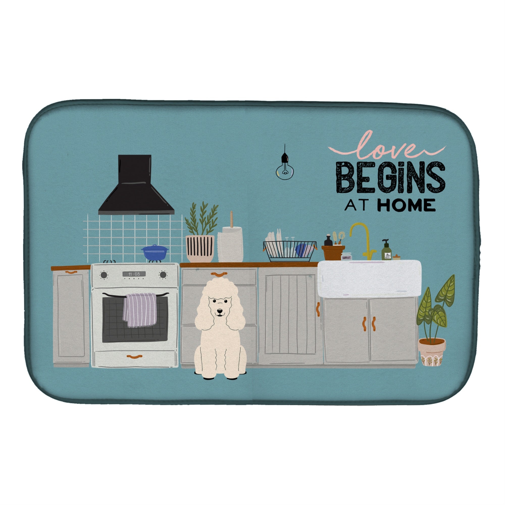 Caroline'S Treasures Ck7774Ddm White Poodle Kitchen Scene Dish-Drying-Mats, 14 X 21, Multicolor