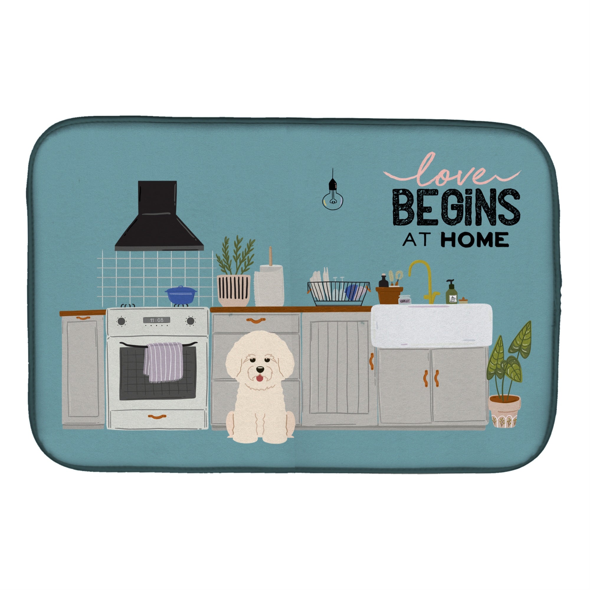Caroline'S Treasures Ck7779Ddm Bichon Frise Kitchen Scene Dish-Drying-Mats, 14 X 21, Multicolor