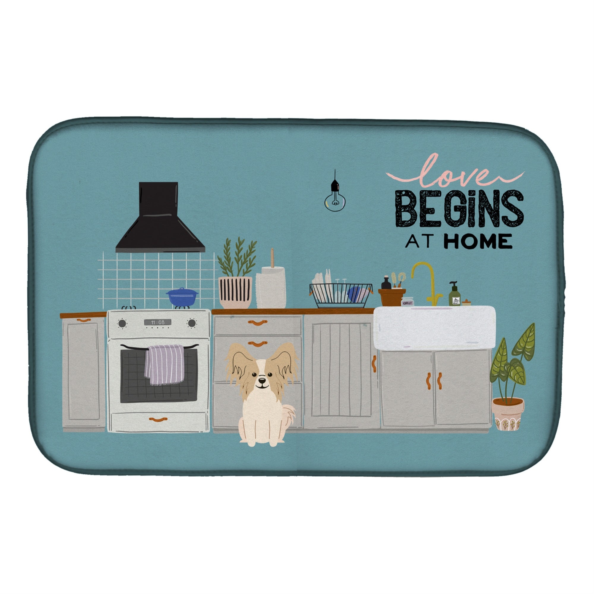 Caroline'S Treasures Ck7781Ddm Sable White Papillon Kitchen Scene Dish-Drying-Mats, 14 X 21, Multicolor