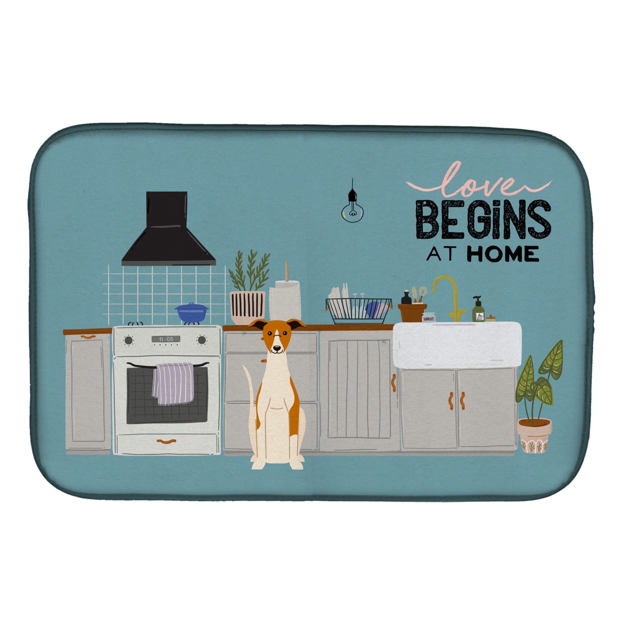 Caroline'S Treasures Ck7803Ddm Whippet Kitchen Scene Dish-Drying-Mats, 14 X 21, Multicolor