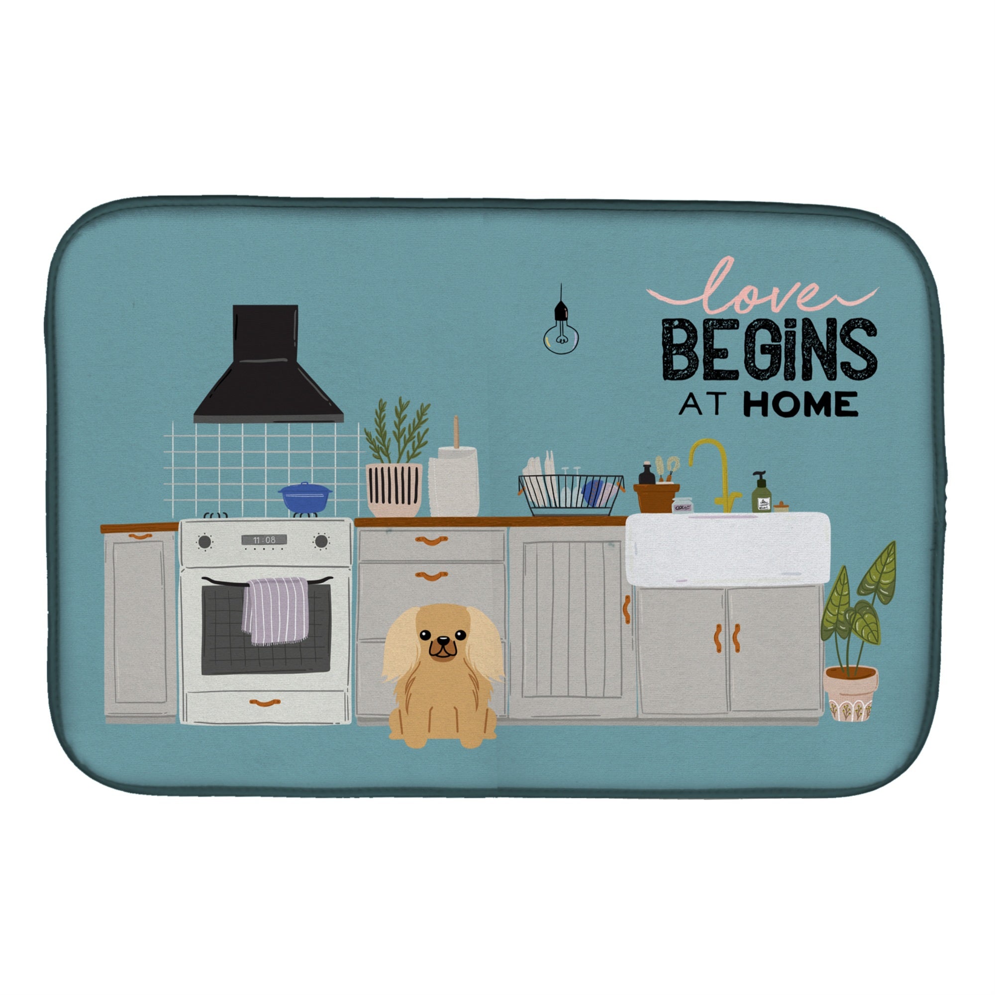 Caroline'S Treasures Ck7808Ddm Fawn Sable Pekingese Kitchen Scene Dish-Drying-Mats, 14 X 21, Multicolor