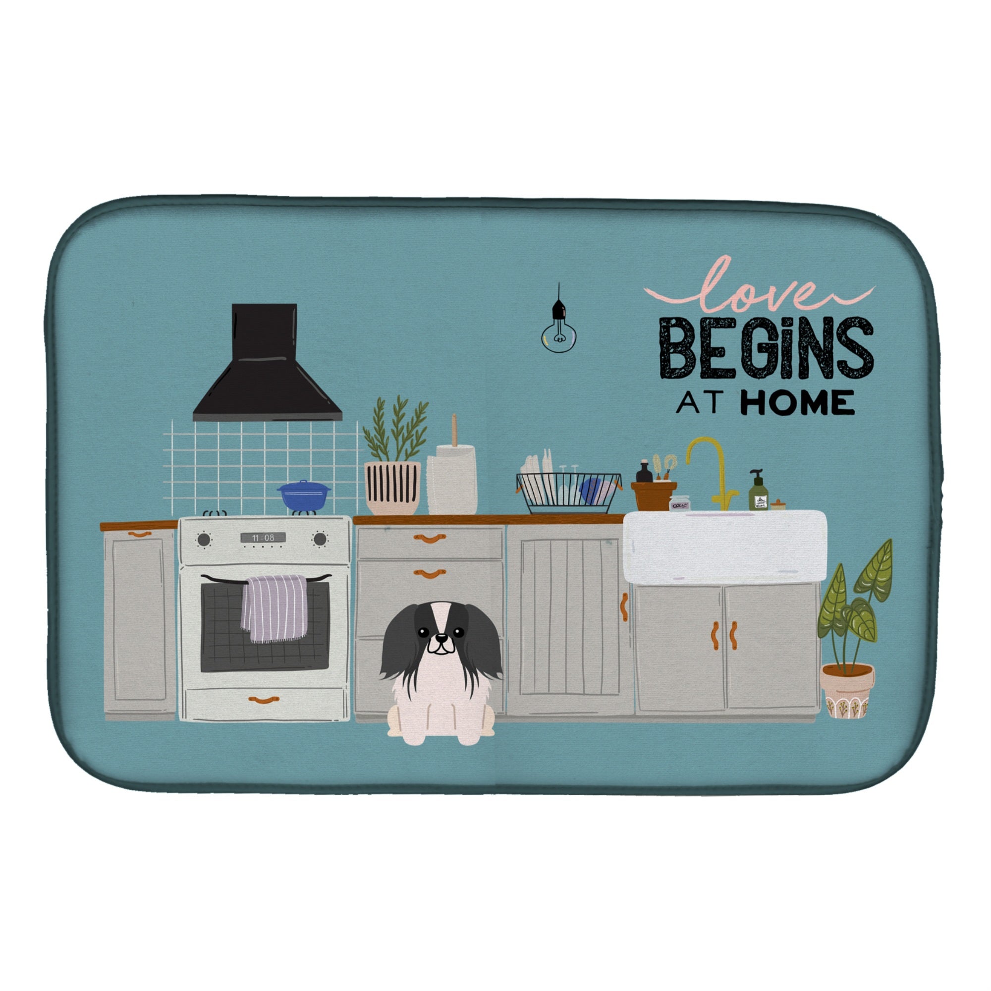 Caroline'S Treasures Ck7809Ddm Black White Pekingese Kitchen Scene Dish-Drying-Mats, 14 X 21, Multicolor