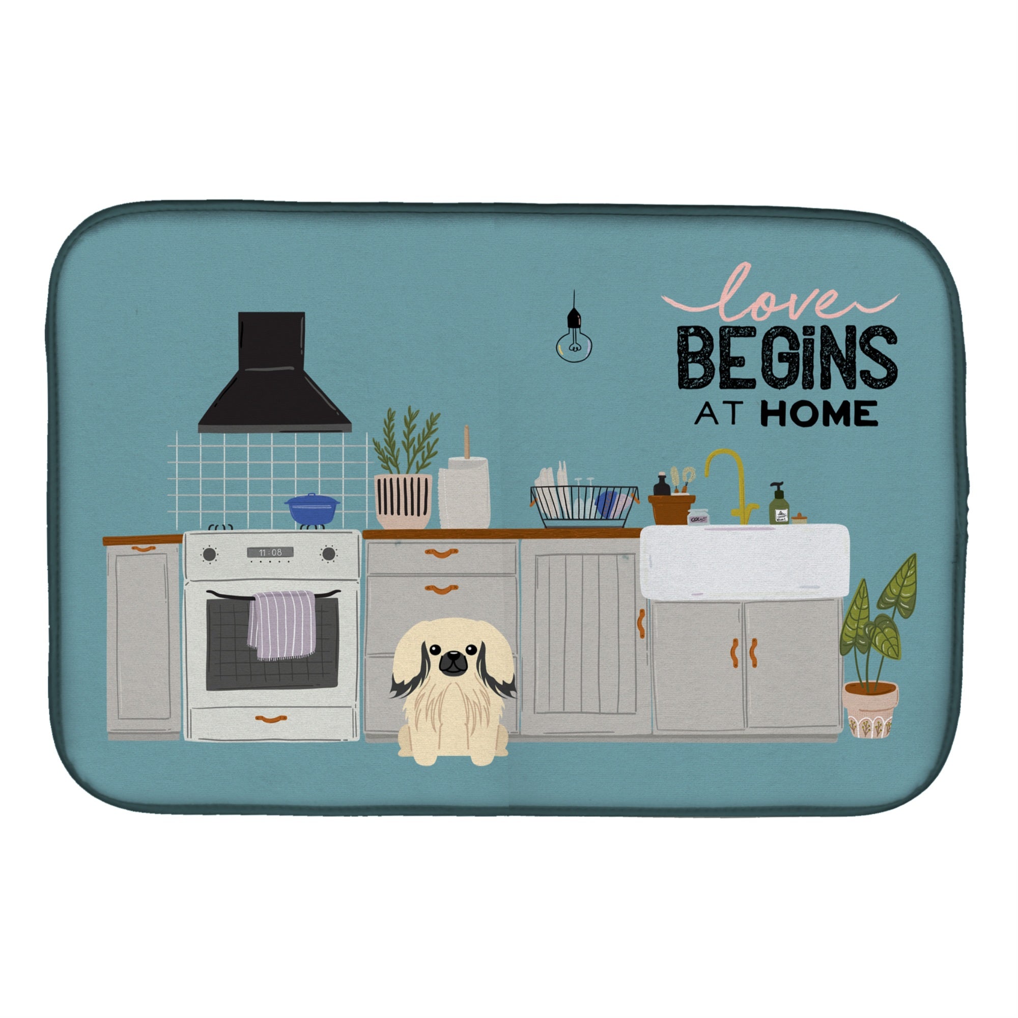 Caroline'S Treasures Ck7810Ddm Cream Pekingese Kitchen Scene Dish-Drying-Mats, 14 X 21, Multicolor