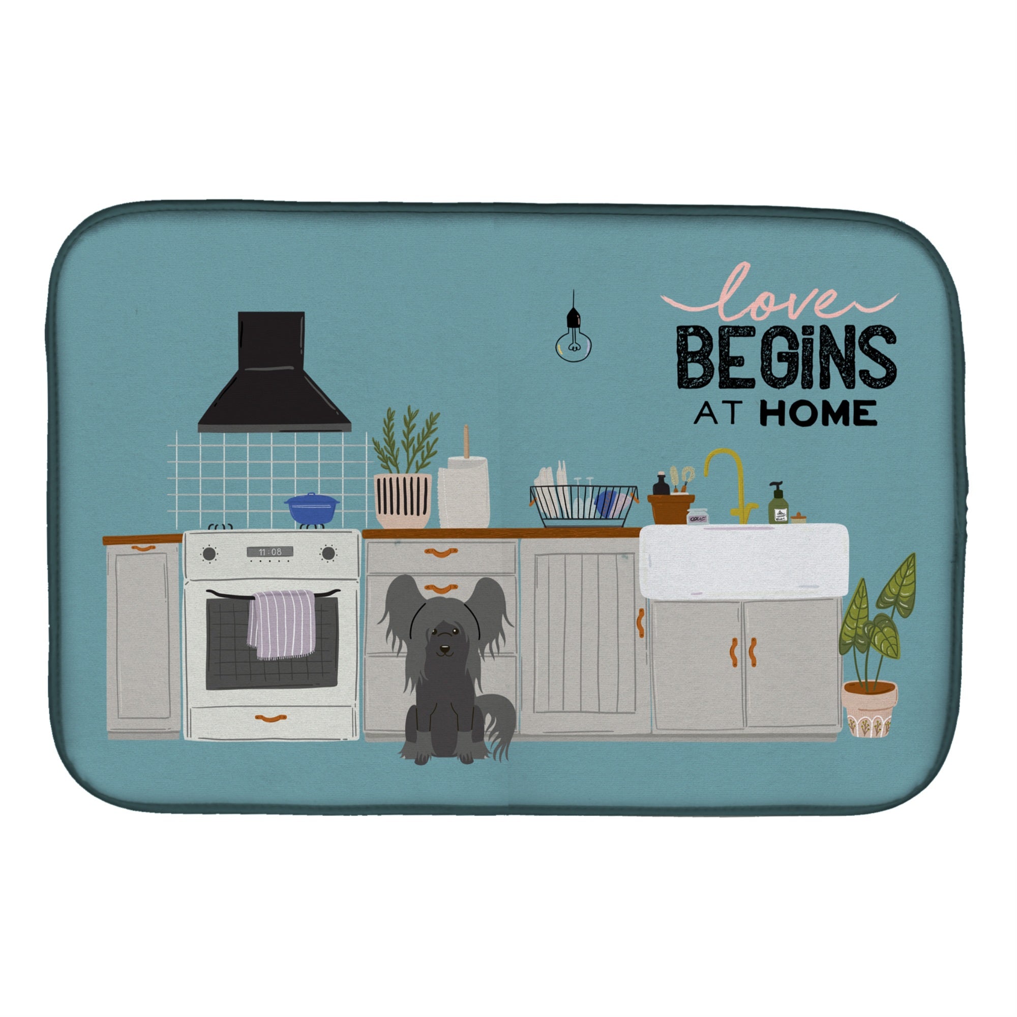Caroline'S Treasures Ck7816Ddm Black Chinese Crested Kitchen Scene Dish-Drying-Mats, 14 X 21, Multicolor
