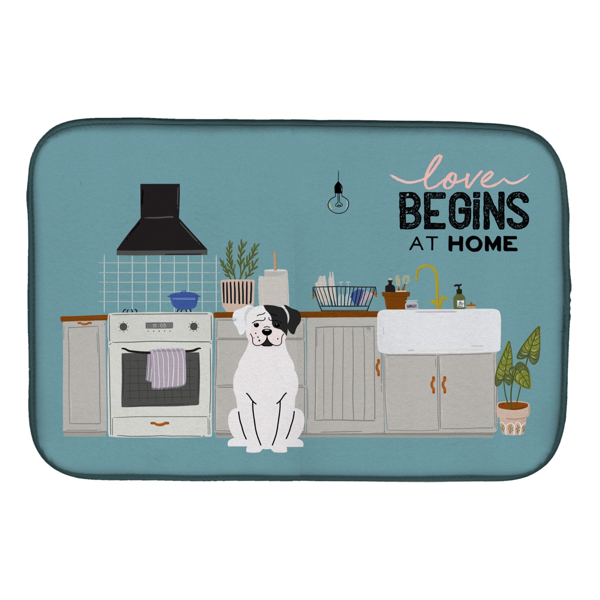 Caroline'S Treasures Ck7818Ddm White Boxer Kitchen Scene Dish-Drying-Mats, 14 X 21, Multicolor