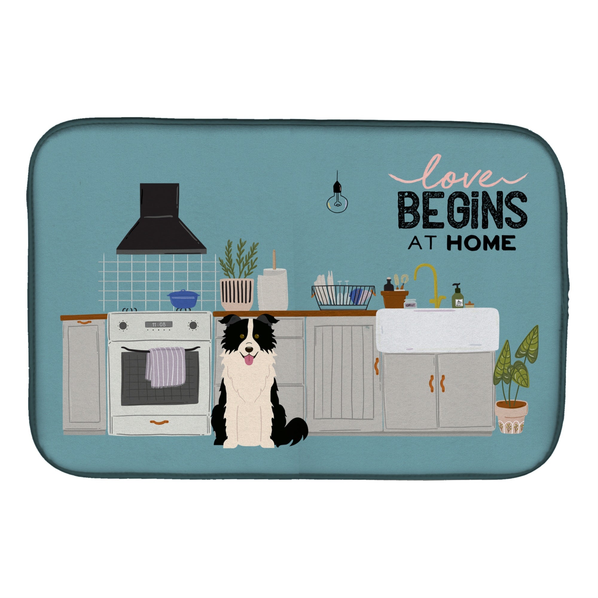 Caroline'S Treasures Black White Border Collie Kitchen Scene Dish-Drying-Mats, 14 X 21, Multicolor