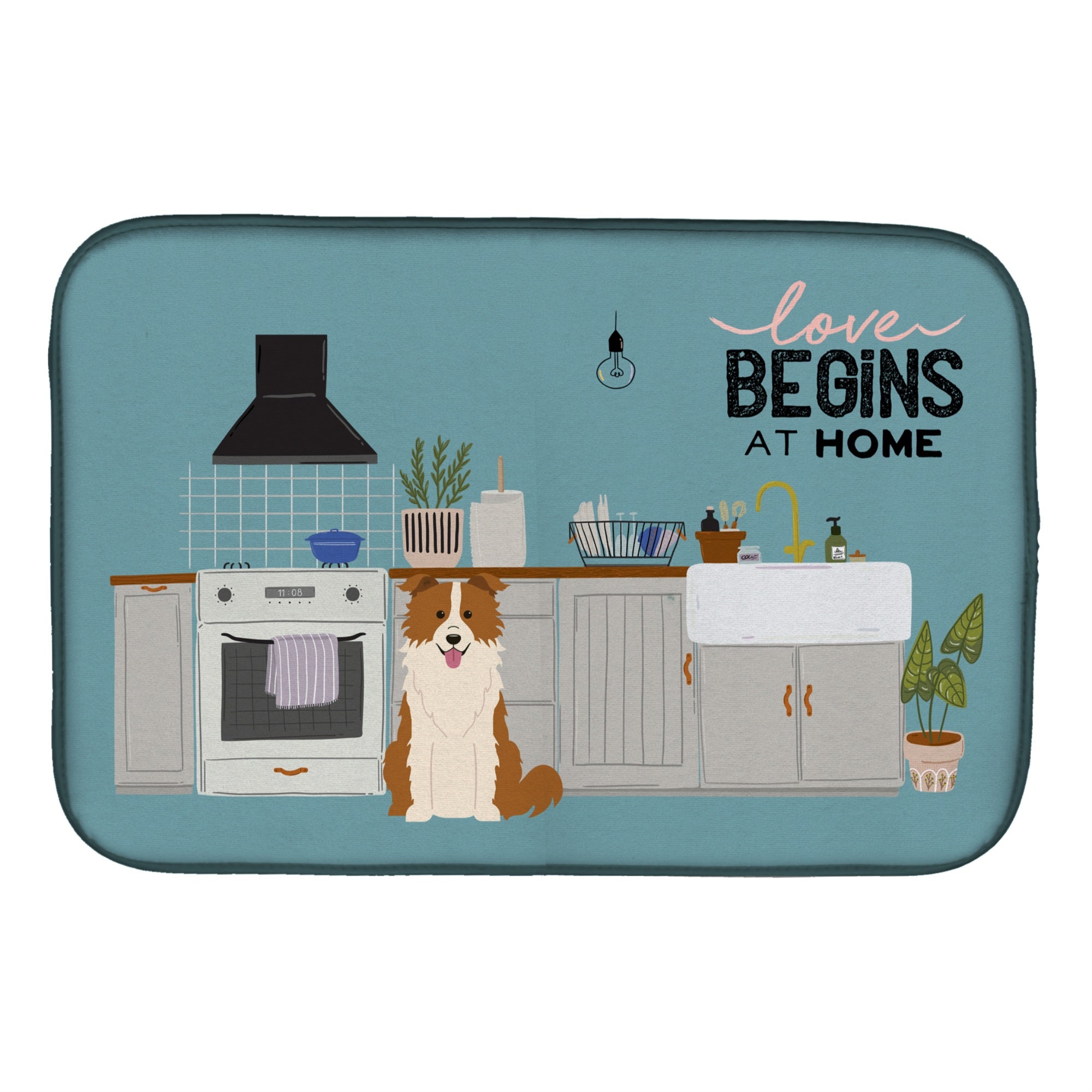Caroline'S Treasures Ck7823Ddm Red White Border Collie Kitchen Scene Dish-Drying-Mats, 14 X 21, Multicolor