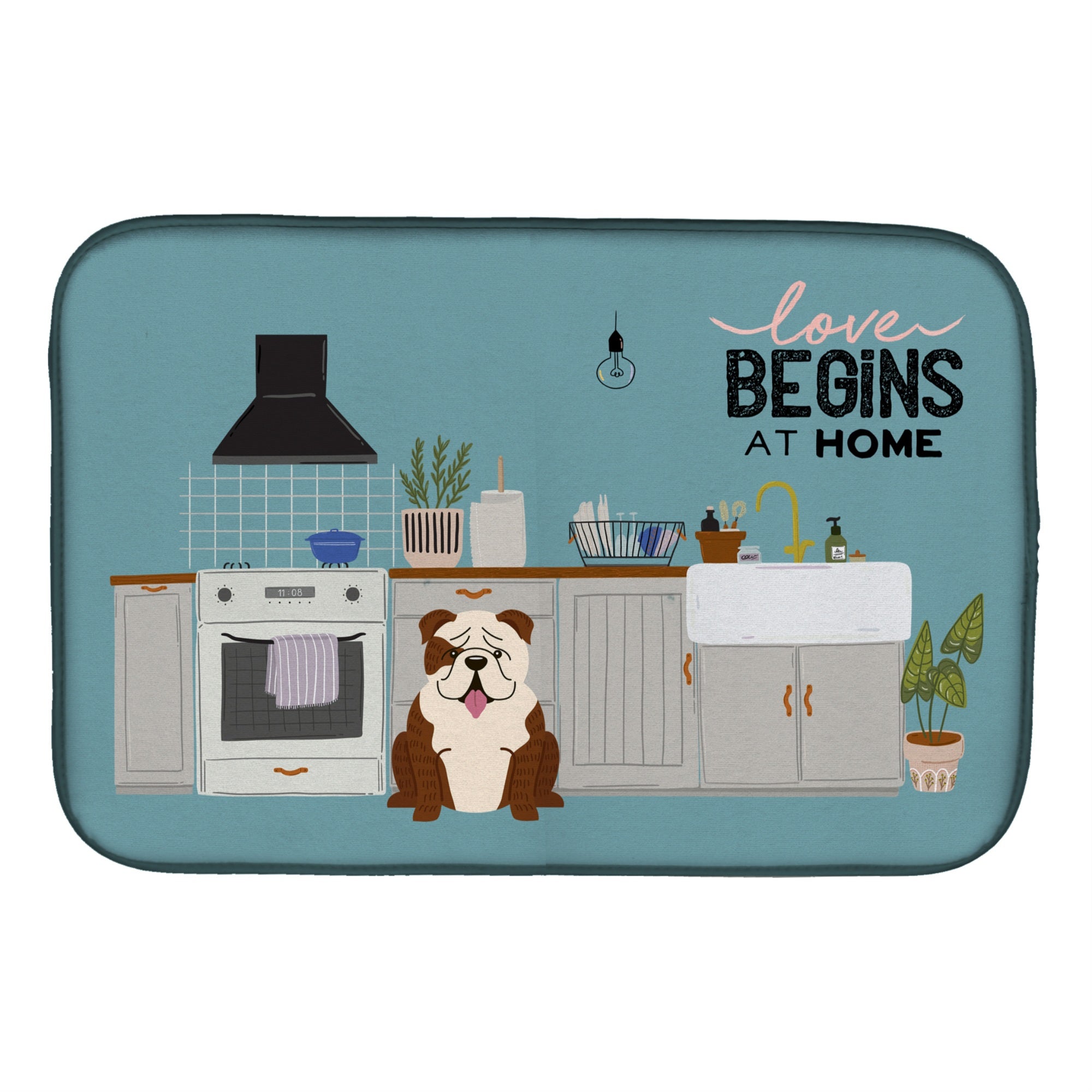 Caroline'S Treasures Brindle White English Bulldog Kitchen Scene Dish-Drying-Mats, 14 X 21, Multicolor