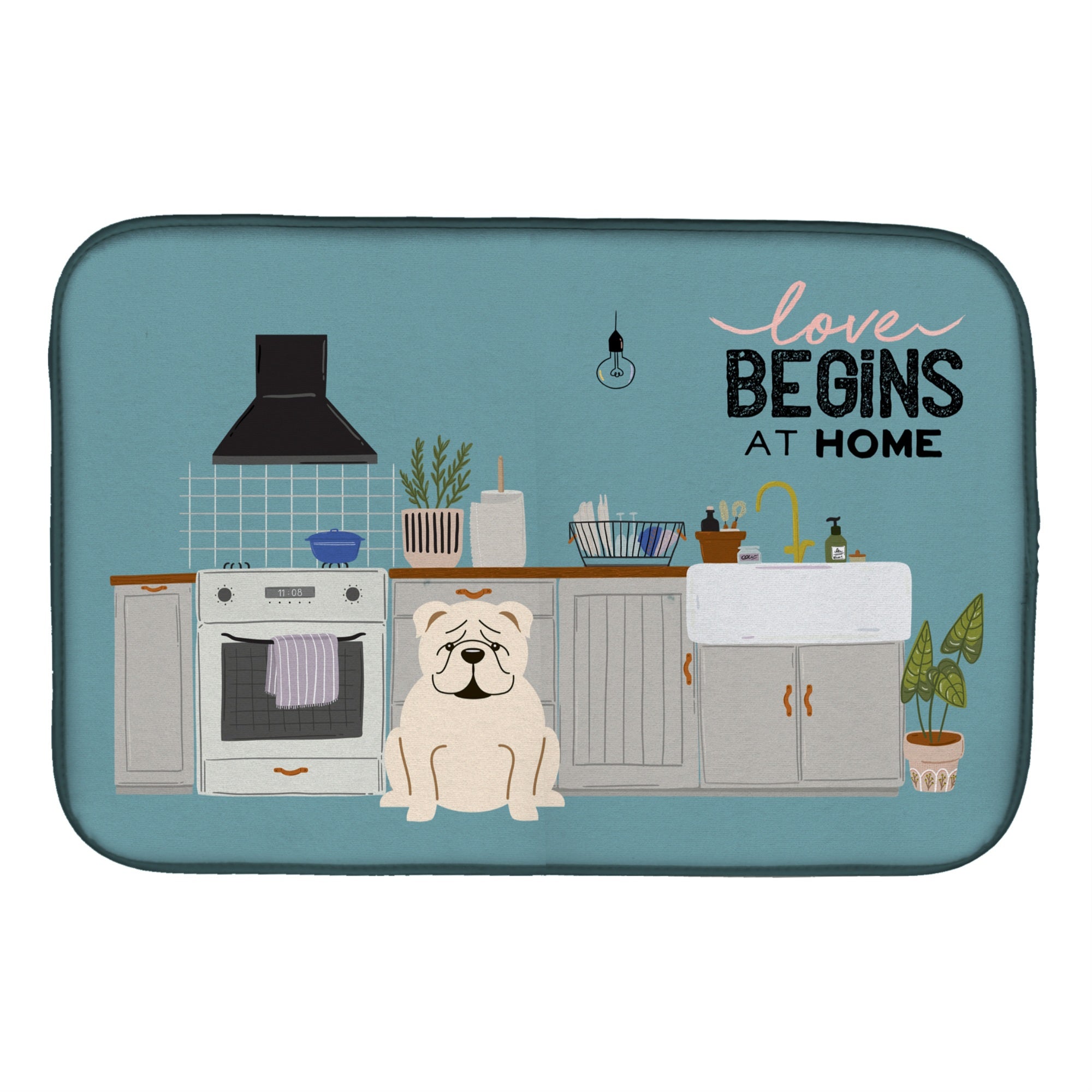 Caroline'S Treasures Ck7827Ddm White English Bulldog Kitchen Scene Dish-Drying-Mats, 14 X 21, Multicolor
