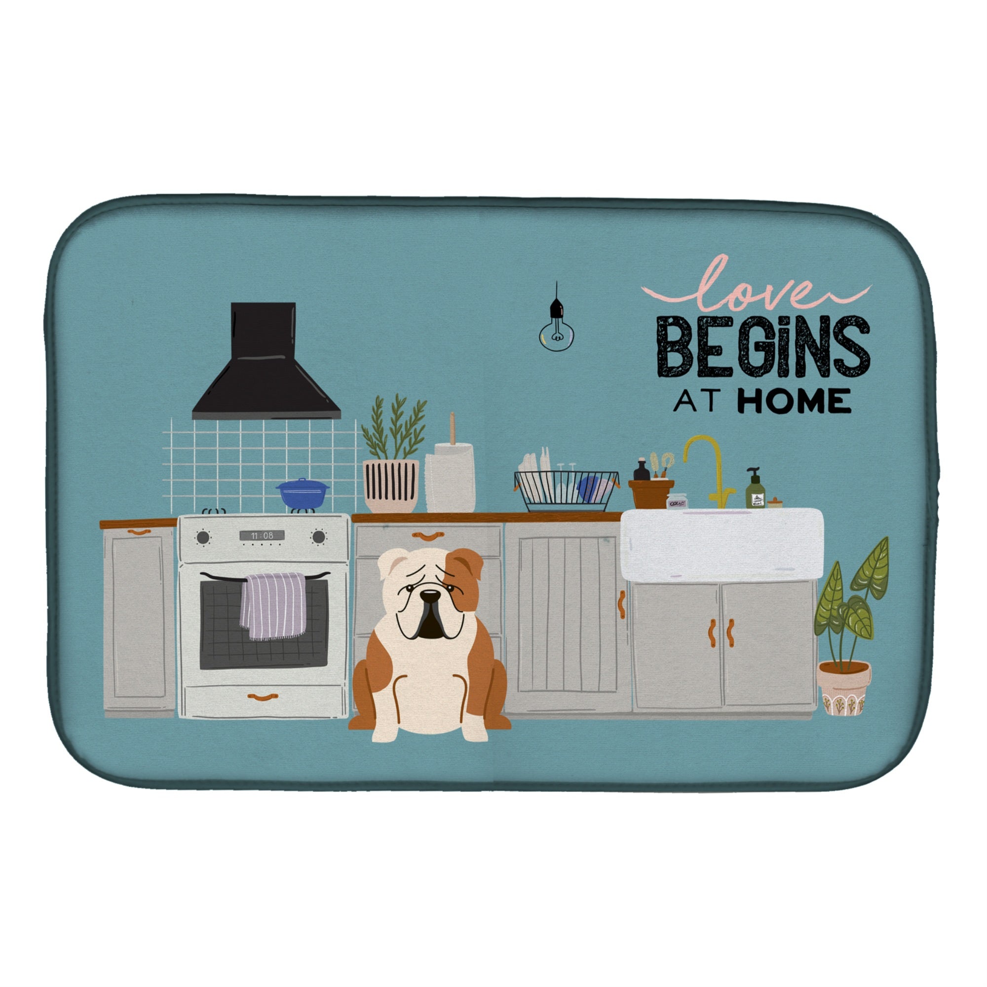 Caroline'S Treasures Fawn White English Bulldog Kitchen Scene Dish-Drying-Mats, 14 X 21, Multicolor