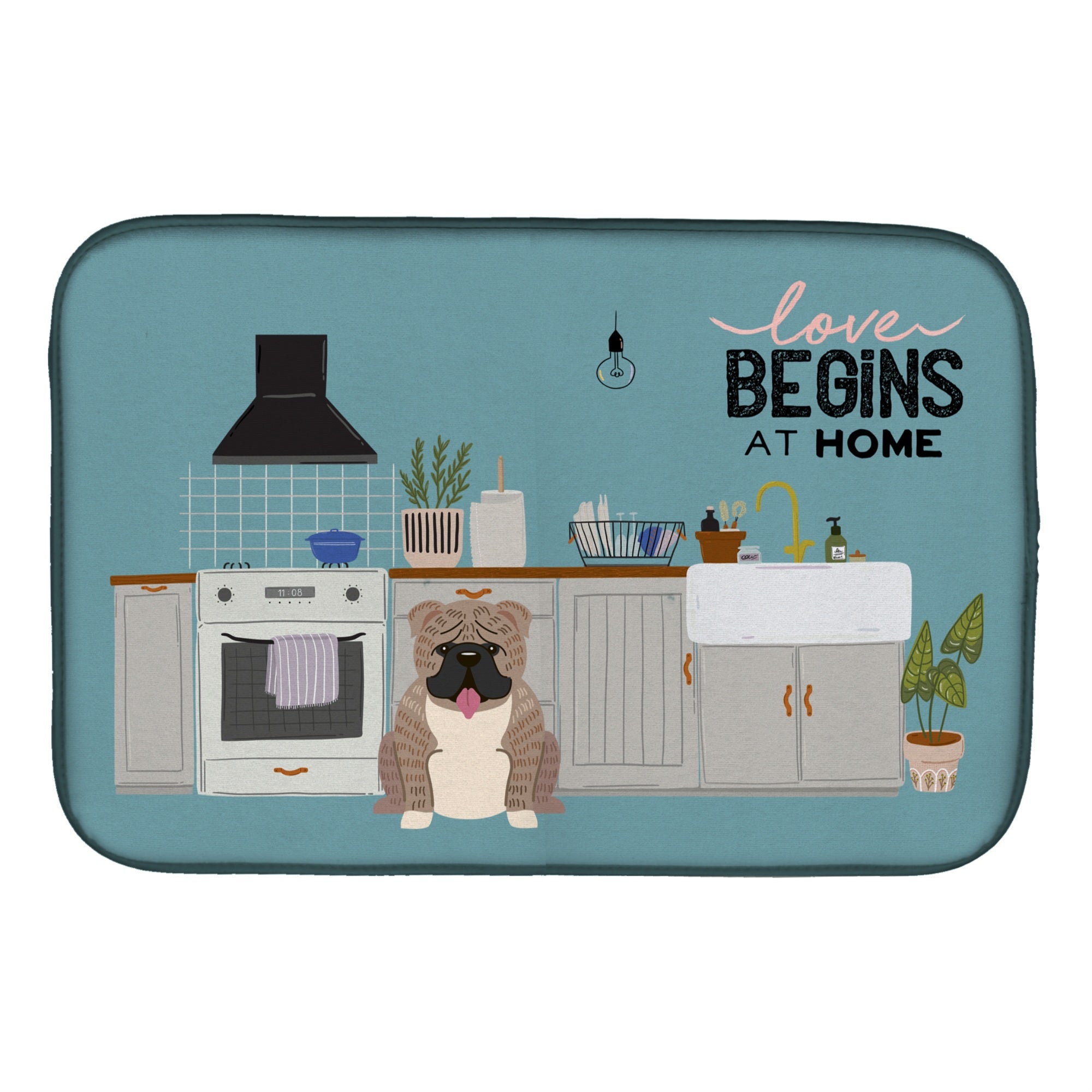 Caroline'S Treasures Grey Brindle English Bulldog Kitchen Scene Dish-Drying-Mats, 14 X 21, Multicolor