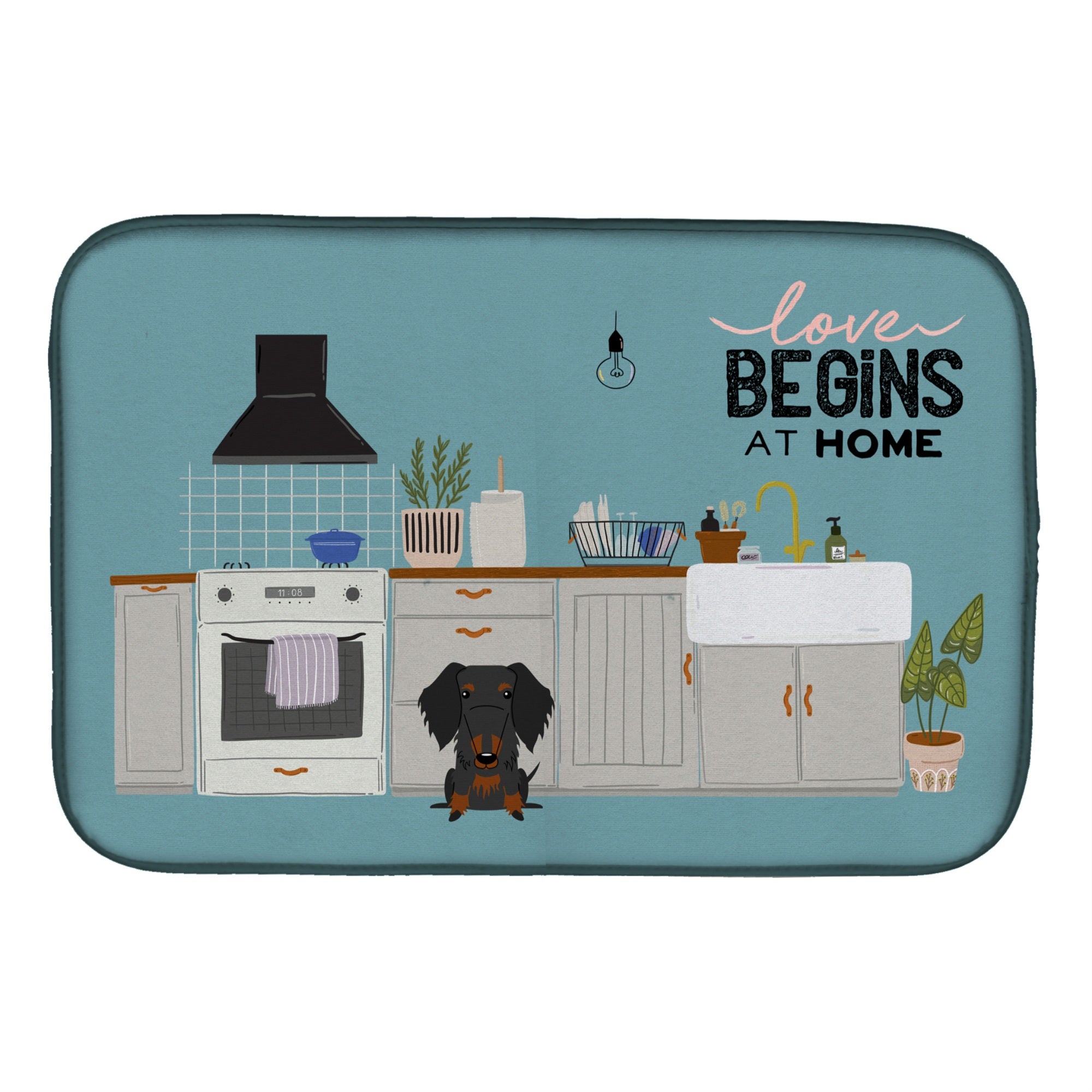 Caroline'S Treasures Black Tan Wire Haired Dachshund Kitchen Scene Dish-Drying-Mats, 14 X 21, Multicolor