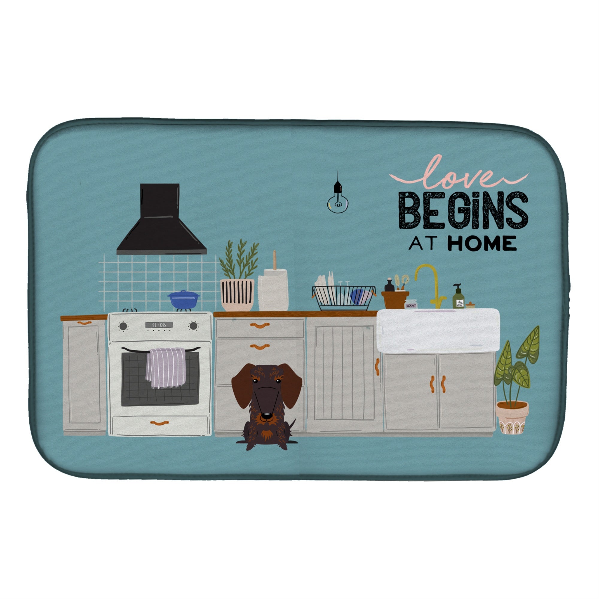 Caroline'S Treasures Chocolate Wire Haired Dachshund Kitchen Scene Dish-Drying-Mats, 14 X 21, Multicolor