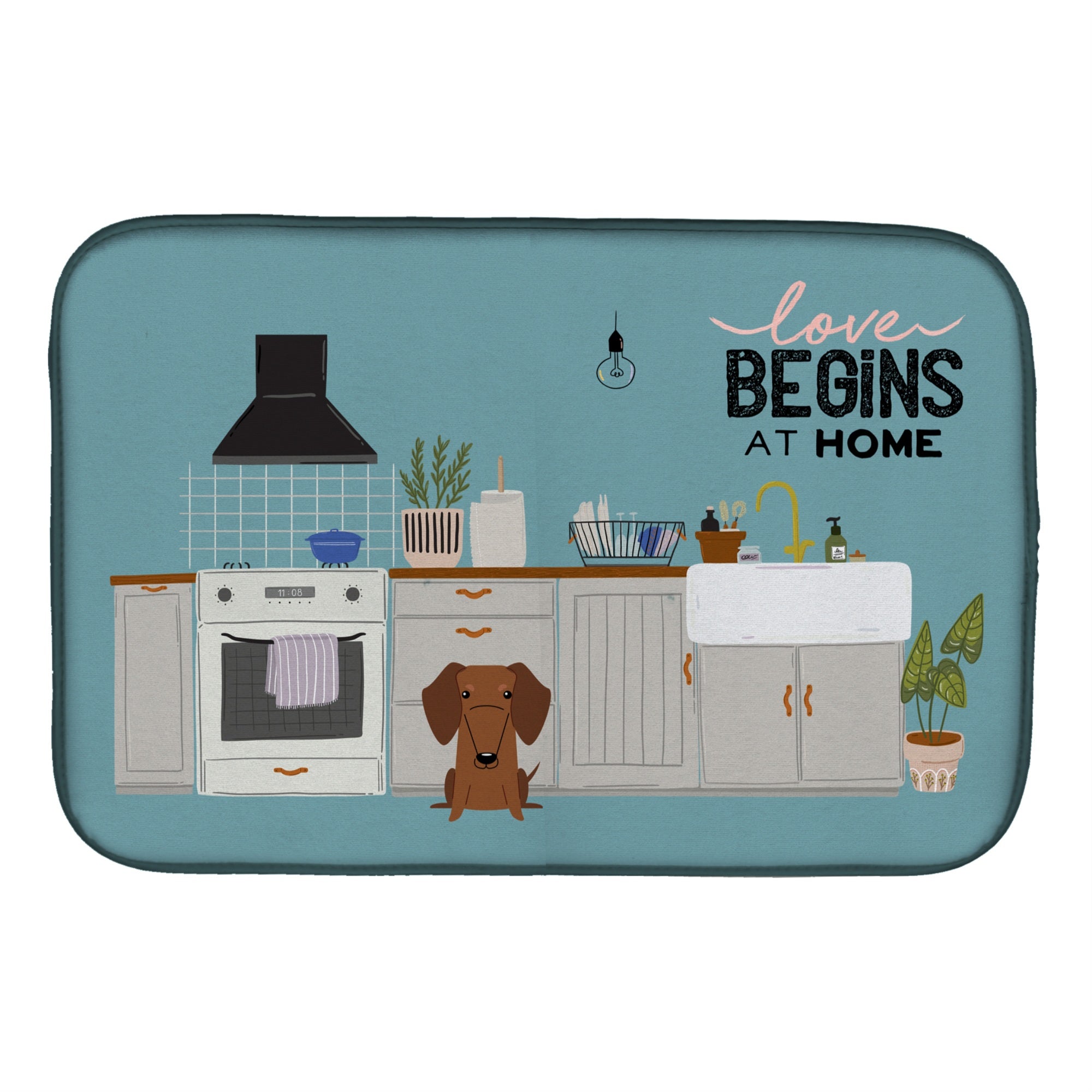 Caroline'S Treasures Ck7834Ddm Red Brown Dachshund Kitchen Scene Dish-Drying-Mats, 14 X 21, Multicolor