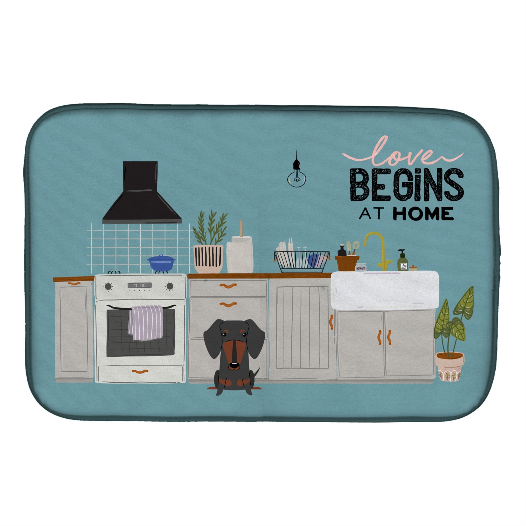 Caroline'S Treasures Ck7836Ddm Black Tan Dachshund Kitchen Scene Dish-Drying-Mats, 14 X 21, Multicolor