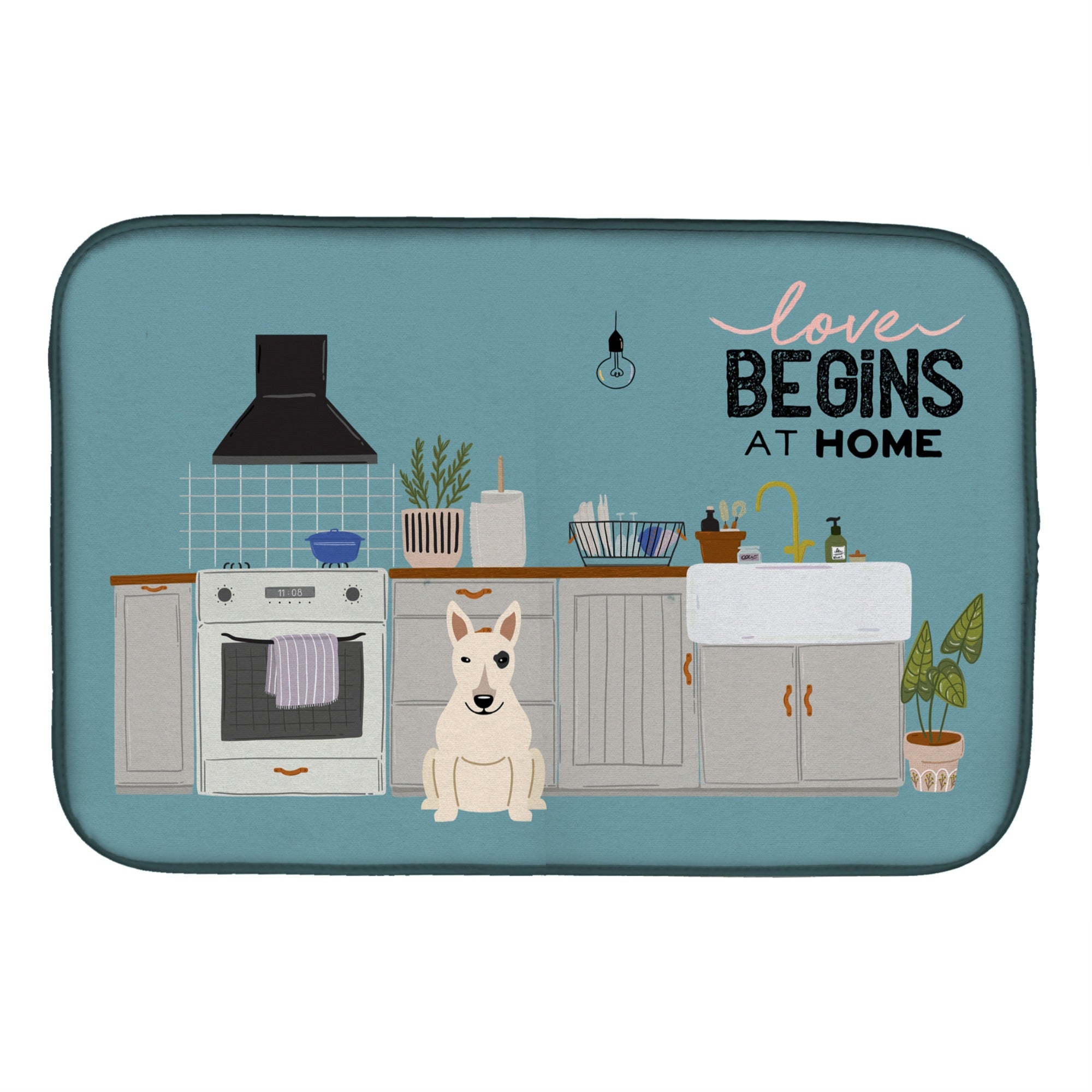 Caroline'S Treasures Ck7842Ddm White Bull Terrier Kitchen Scene Dish-Drying-Mats, 14 X 21, Multicolor