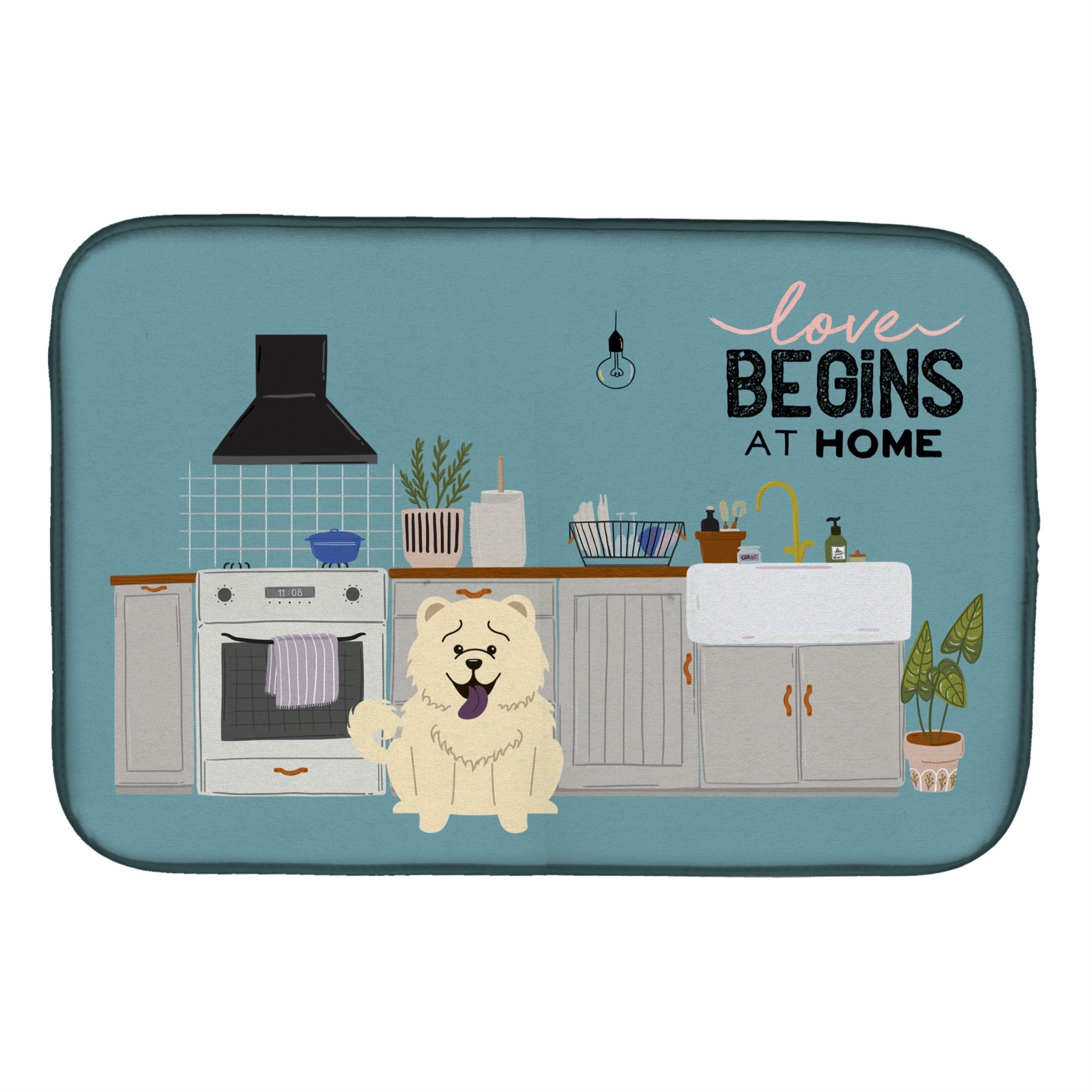 Caroline'S Treasures Ck7844Ddm White Chow Kitchen Scene Dish-Drying-Mats, 14 X 21, Multicolor