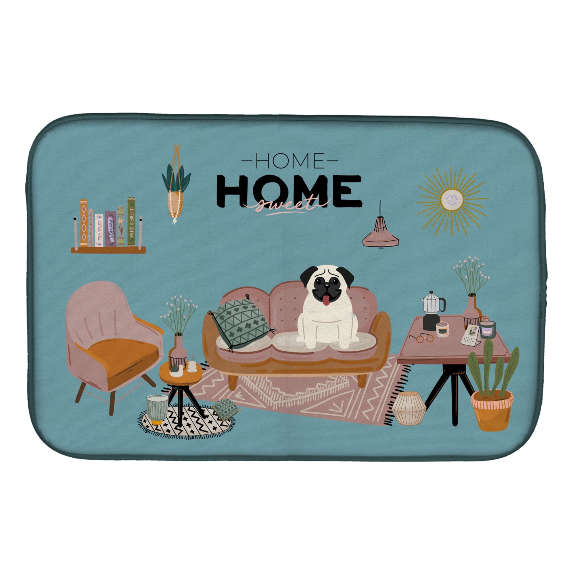 Caroline'S Treasures Ck7849Ddm Cream Pug Sweet Home Dish-Drying-Mats, 14 X 21, Multicolor