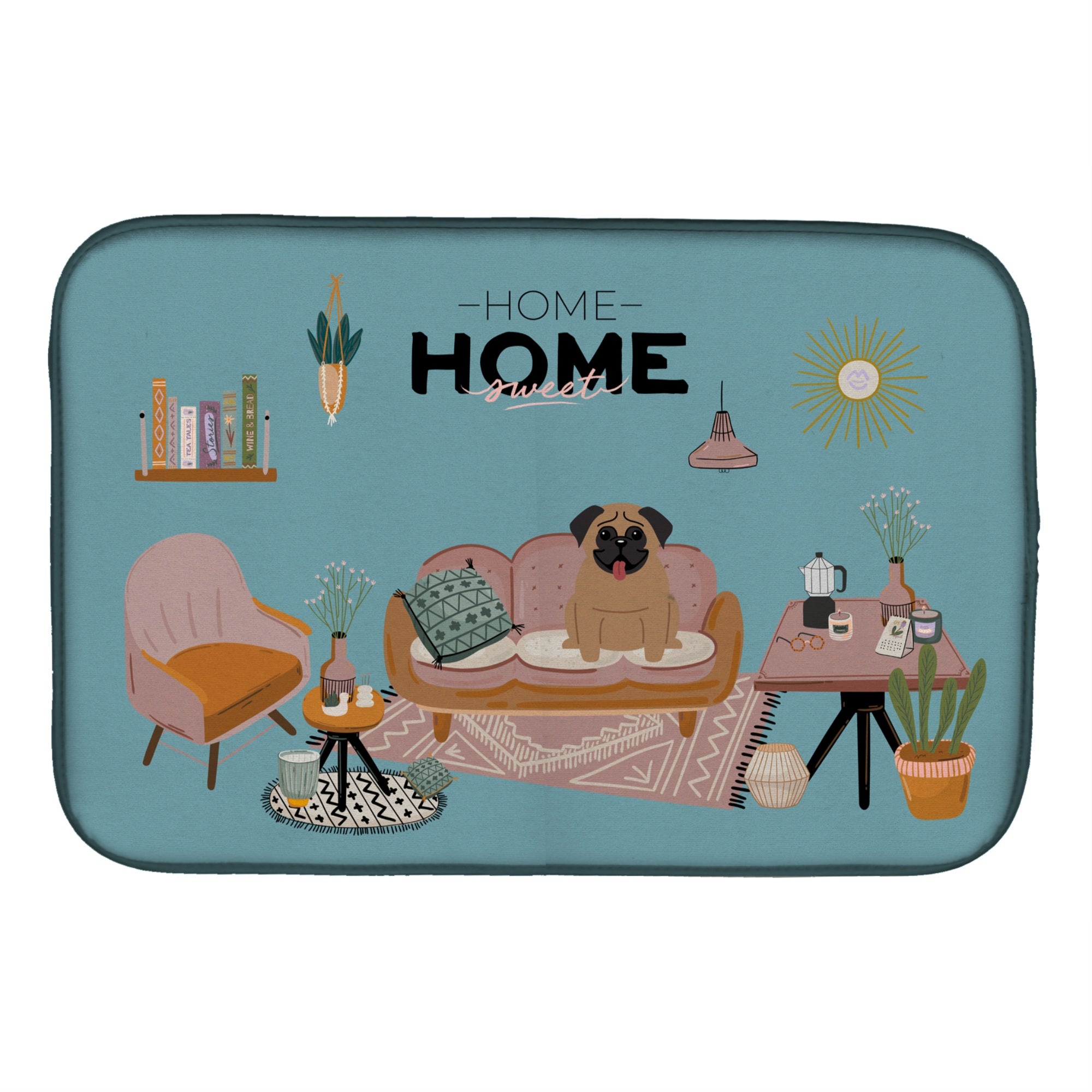 Caroline'S Treasures Ck7850Ddm Brown Pug Sweet Home Dish-Drying-Mats, 14 X 21, Multicolor