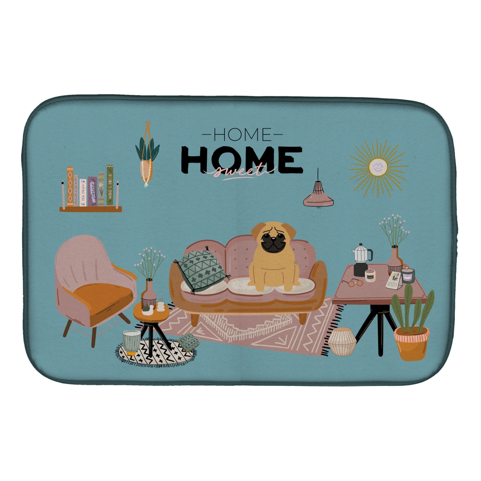 Caroline'S Treasures Ck7852Ddm Brown Pug Sweet Home Dish-Drying-Mats, 14 X 21, Multicolor