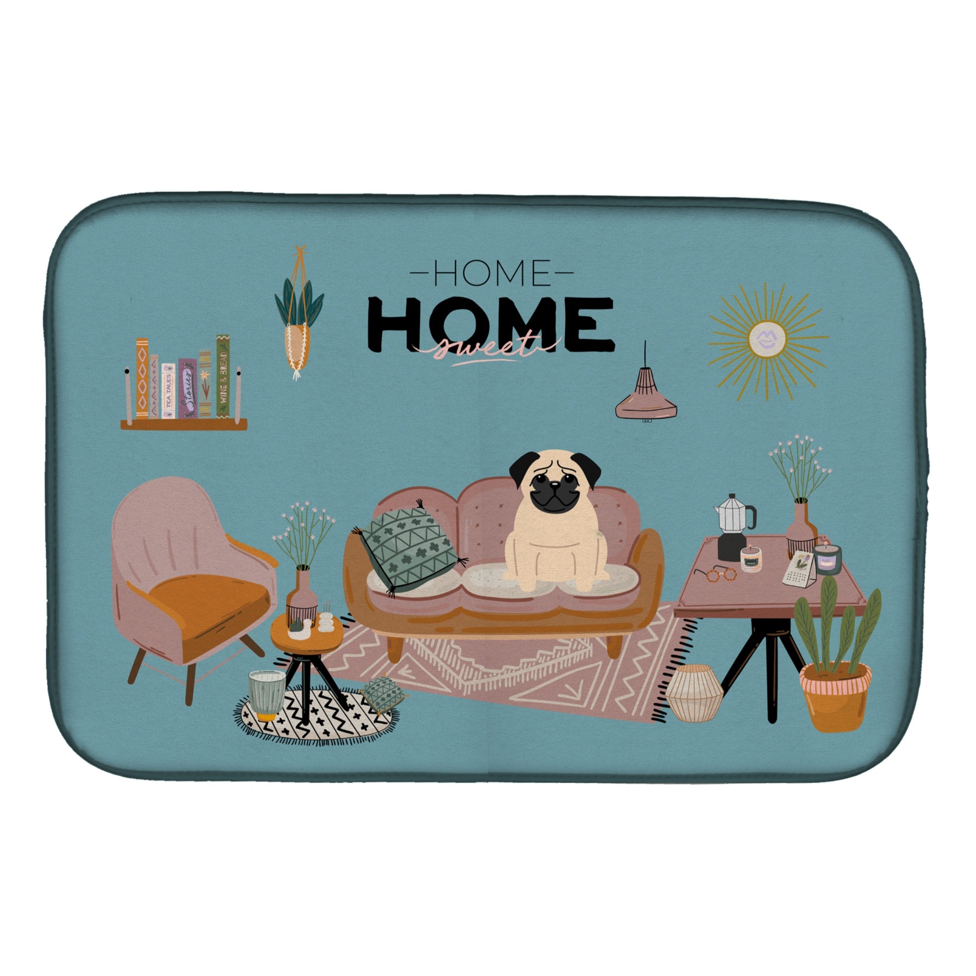 Caroline'S Treasures Ck7853Ddm Fawn Pug Sweet Home Dish-Drying-Mats, 14 X 21, Multicolor