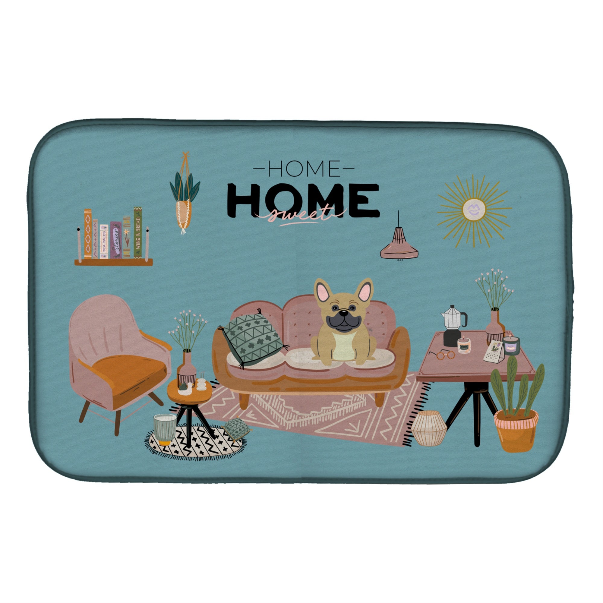 Caroline'S Treasures Ck7855Ddm Cream French Bulldog Sweet Home Dish-Drying-Mats, 14 X 21, Multicolor