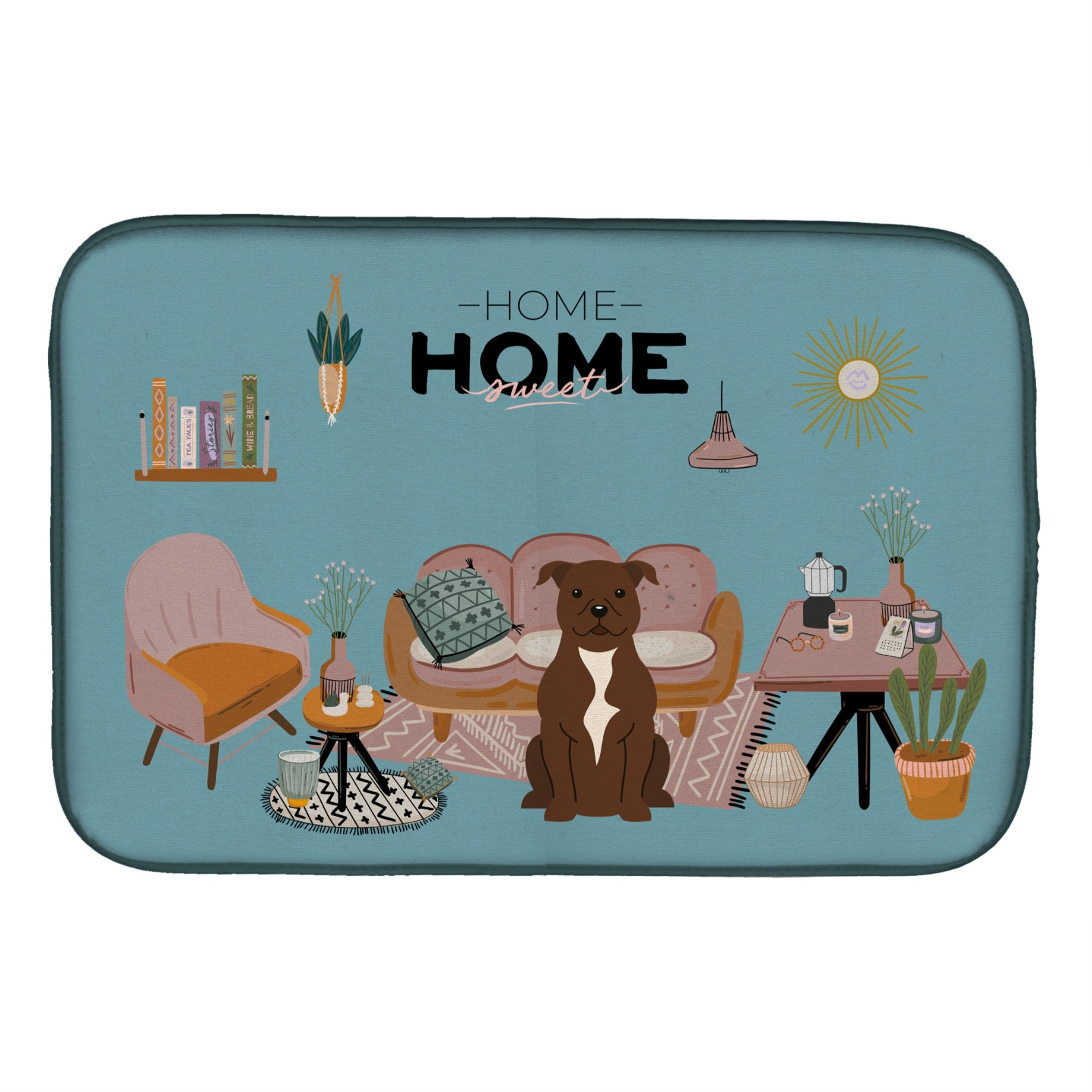 Caroline'S Treasures Chocolate Staffordshire Bull Terrier Sweet Home Dish-Drying-Mats, 14 X 21, Multicolor