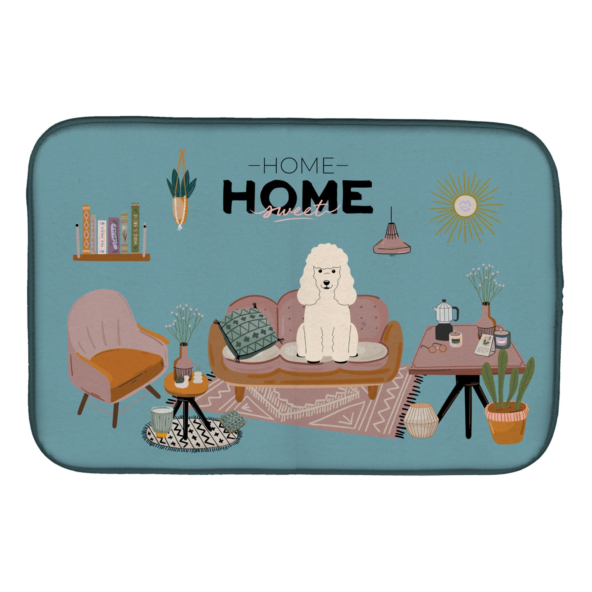 Caroline'S Treasures Ck7915Ddm White Poodle Sweet Home Dish-Drying-Mats, 14 X 21, Multicolor