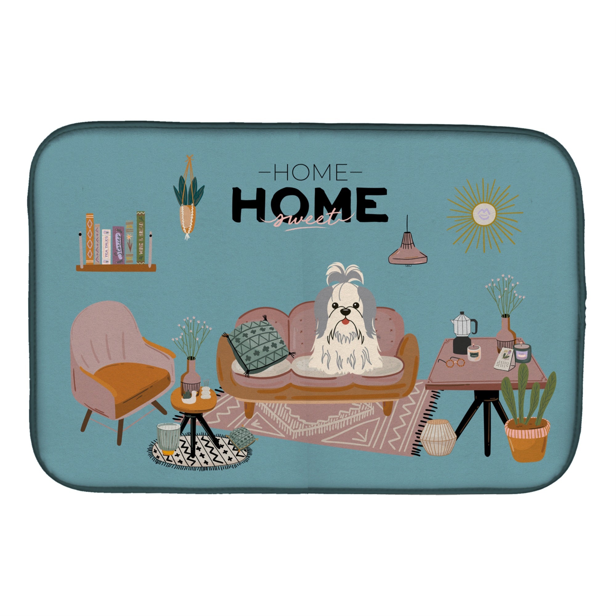 Caroline'S Treasures Ck7930Ddm Silver White Shih Tzu Sweet Home Dish-Drying-Mats, 14 X 21, Multicolor