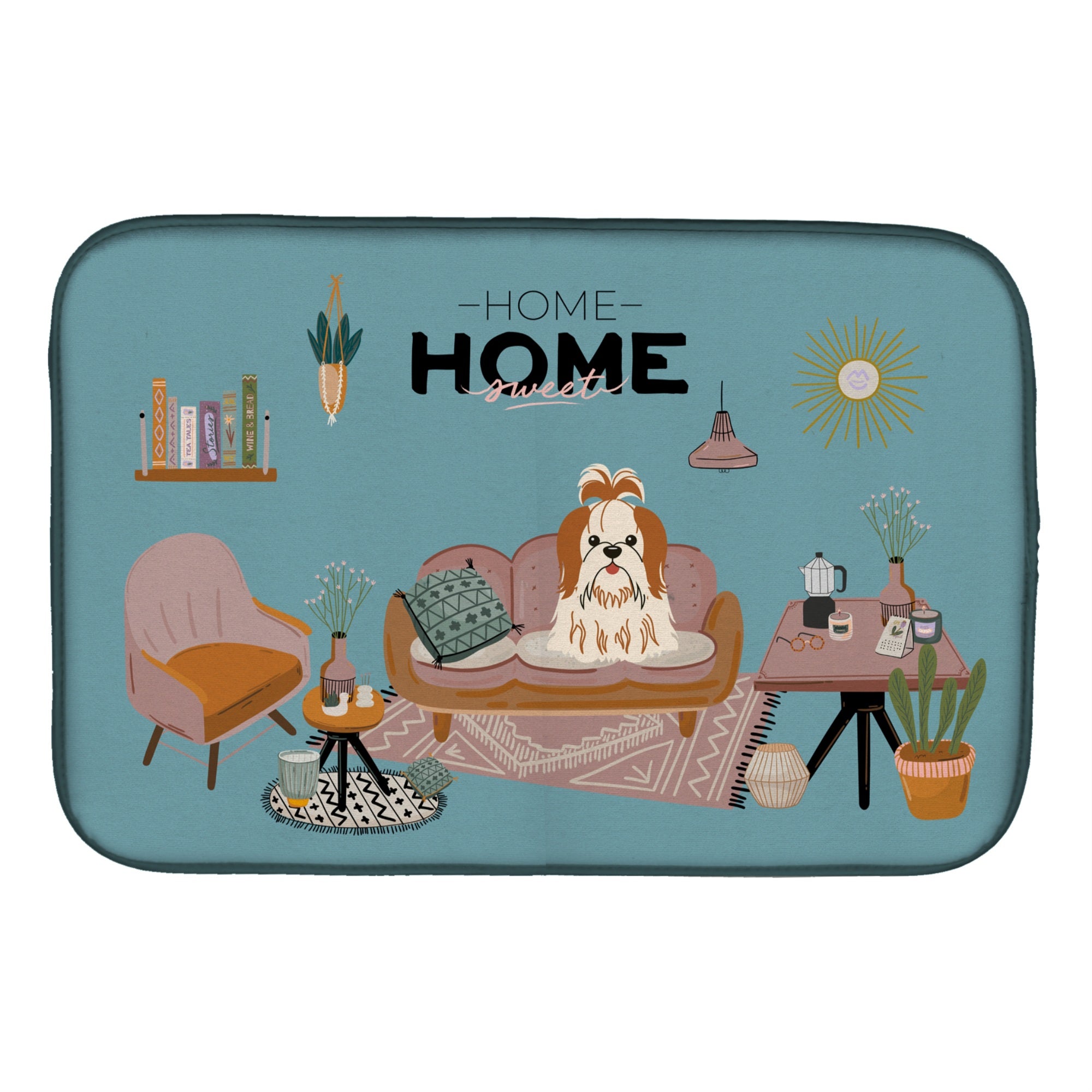 Caroline'S Treasures Ck7932Ddm Red White Shih Tzu Sweet Home Dish-Drying-Mats, 14 X 21, Multicolor