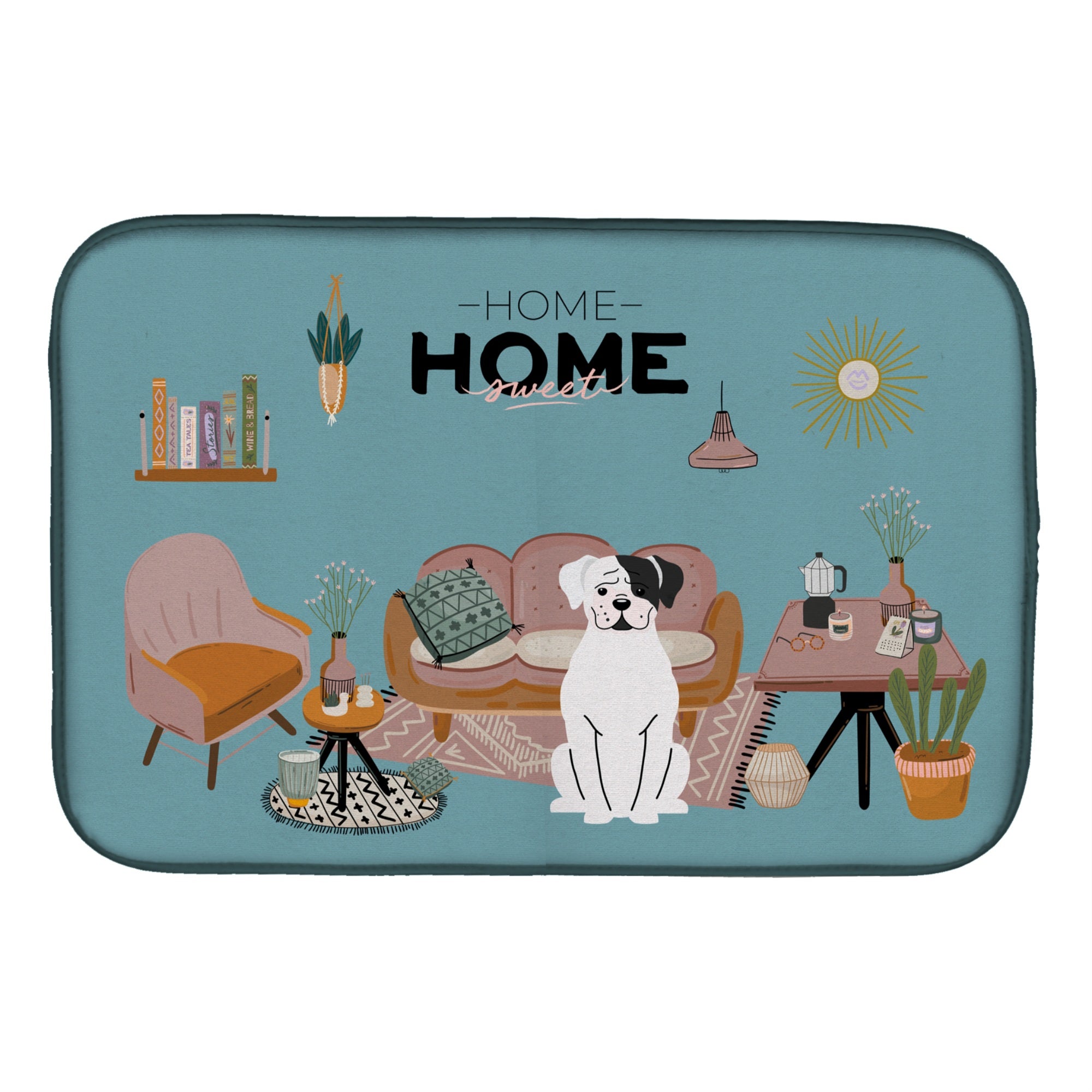 Caroline'S Treasures Ck7959Ddm White Boxer Sweet Home Dish-Drying-Mats, 14 X 21, Multicolor