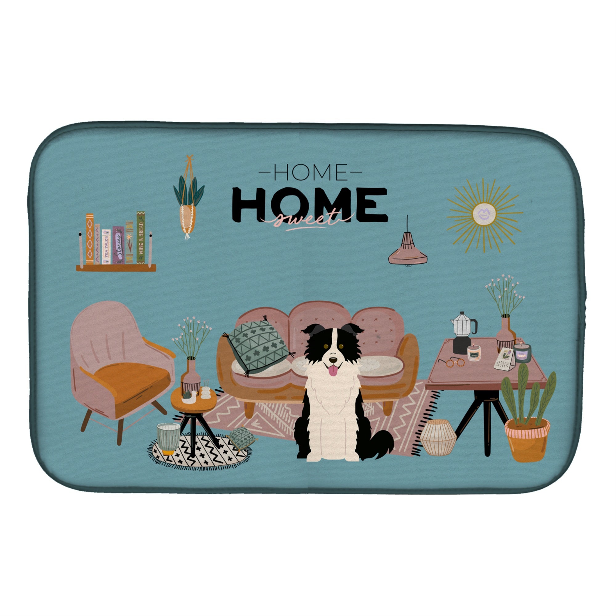 Caroline'S Treasures Ck7963Ddm Black White Border Collie Sweet Home Dish-Drying-Mats, 14 X 21, Multicolor