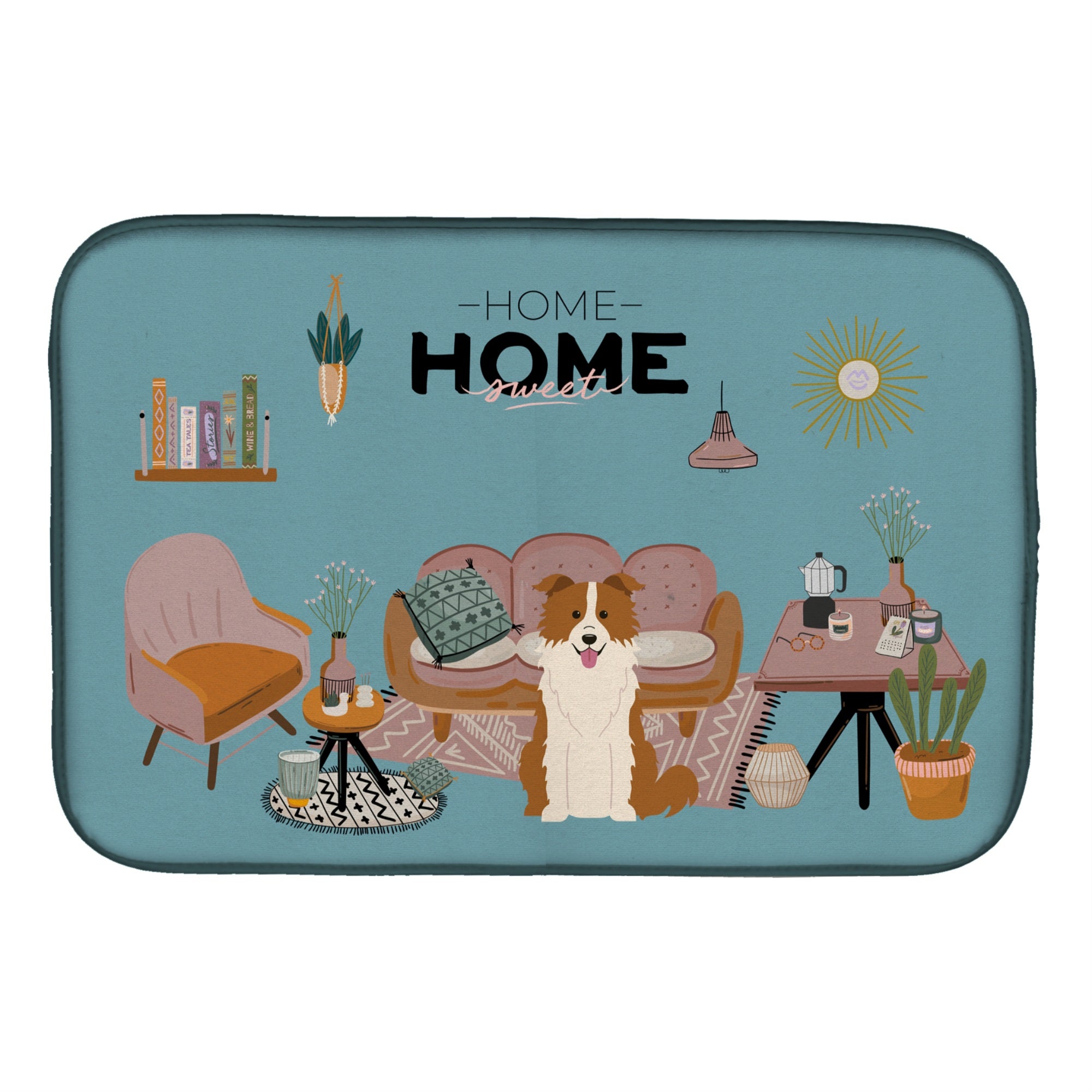 Caroline'S Treasures Ck7964Ddm Red White Border Collie Sweet Home Dish-Drying-Mats, 14 X 21, Multicolor