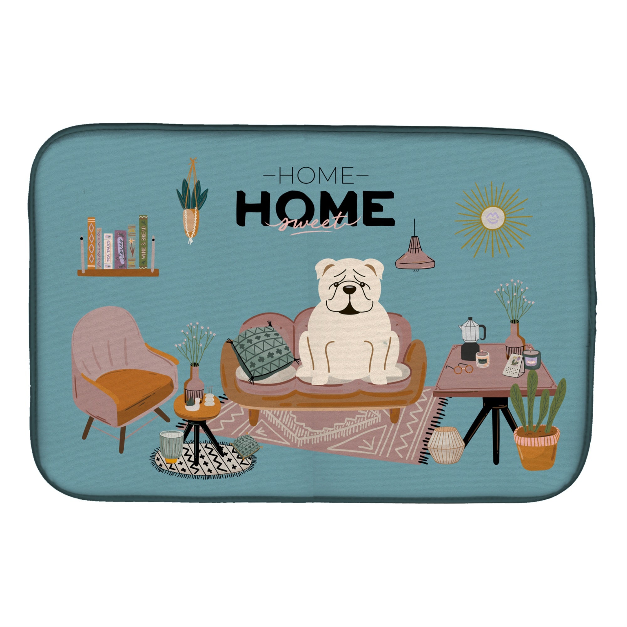 Caroline'S Treasures Ck7968Ddm White English Bulldog Sweet Home Dish-Drying-Mats, 14 X 21, Multicolor
