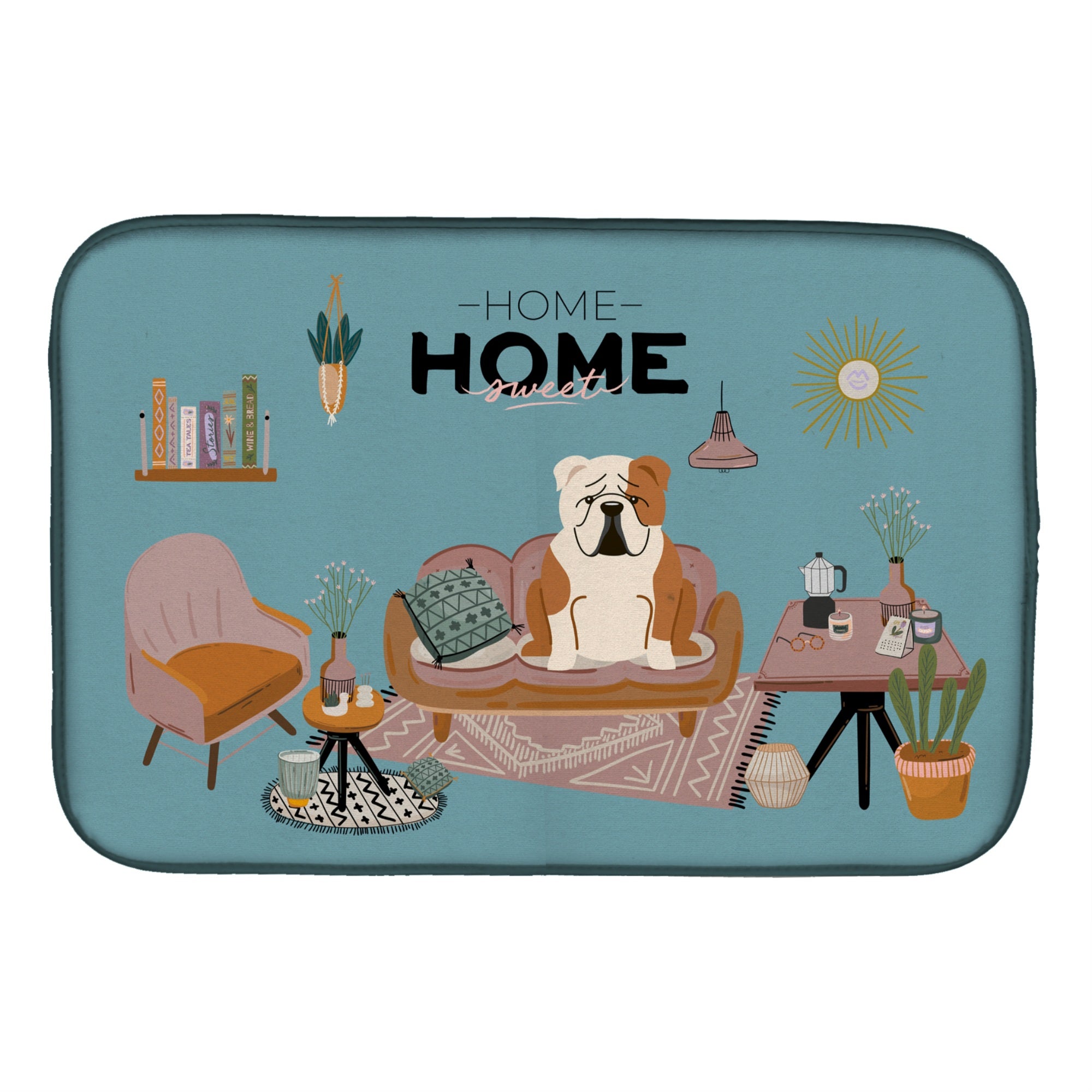 Caroline'S Treasures Ck7970Ddm Fawn White English Bulldog Sweet Home Dish-Drying-Mats, 14 X 21, Multicolor